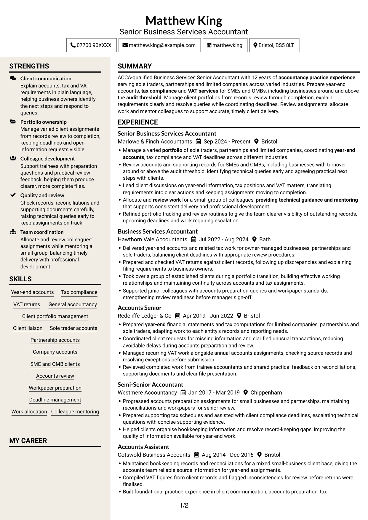 CV example — page 1