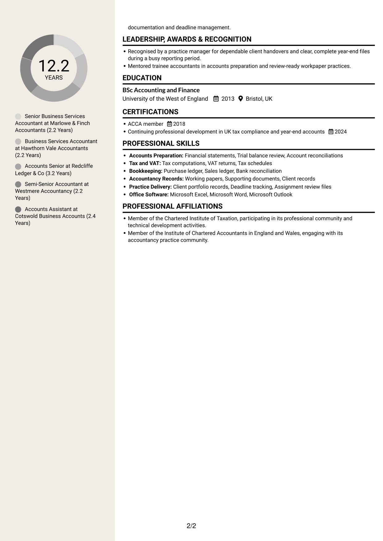 CV example — page 2