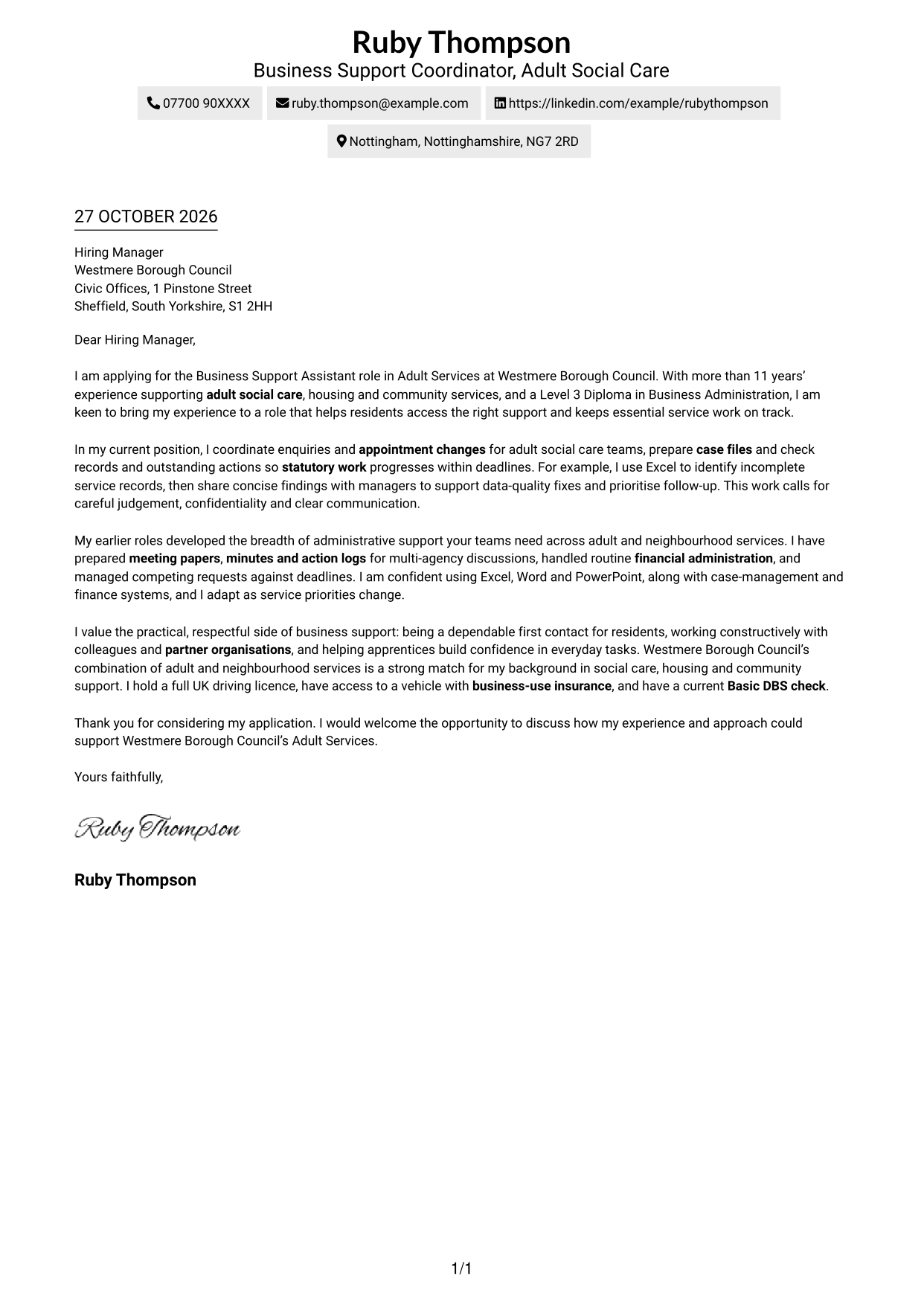 Cover letter example — page 1