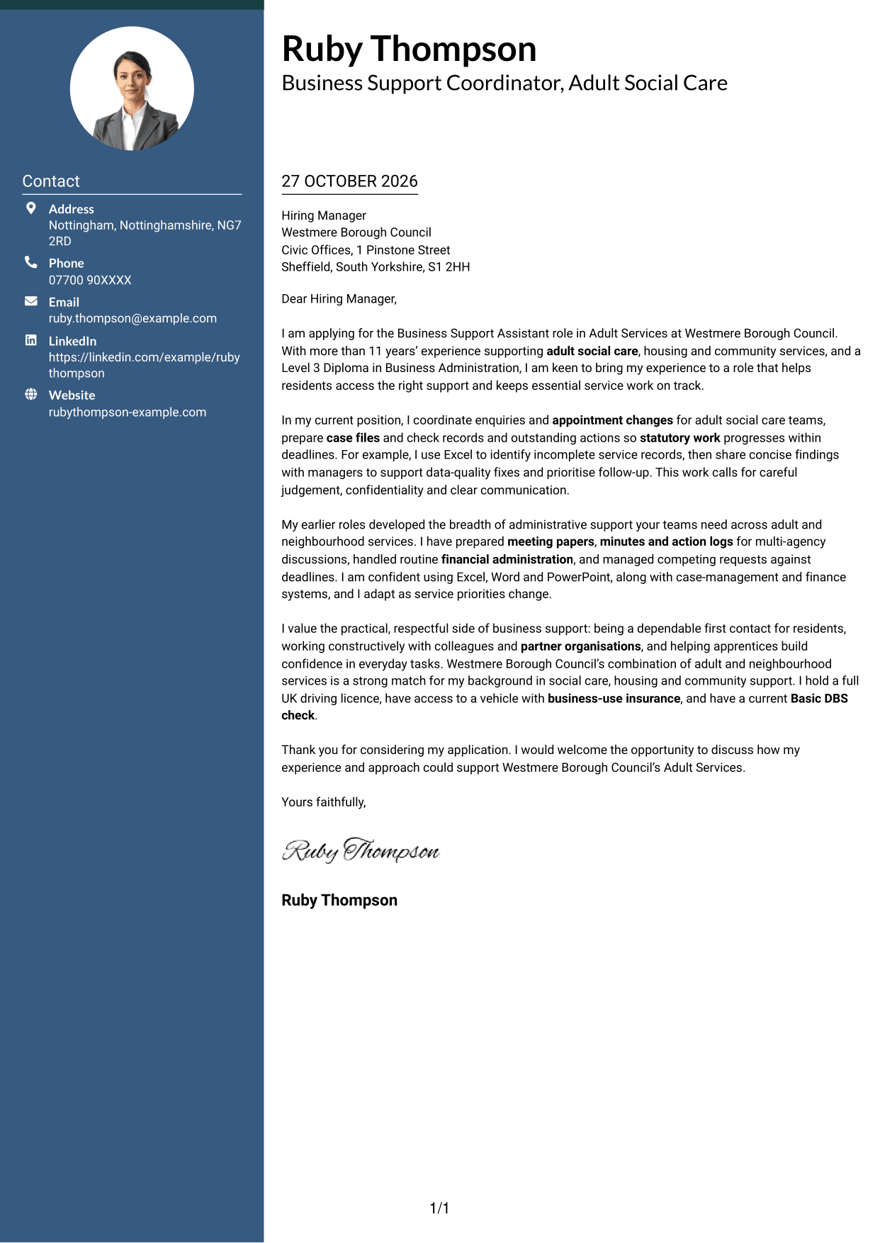 Cover letter example — page 1