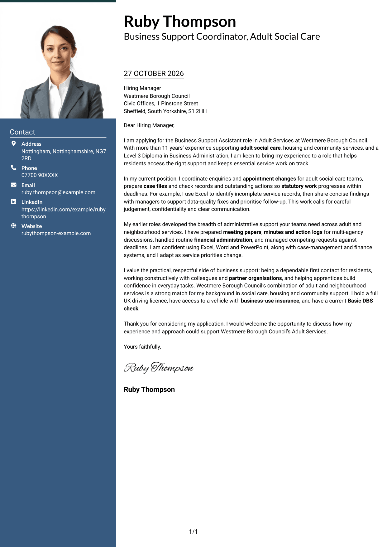 Cover letter example — page 1