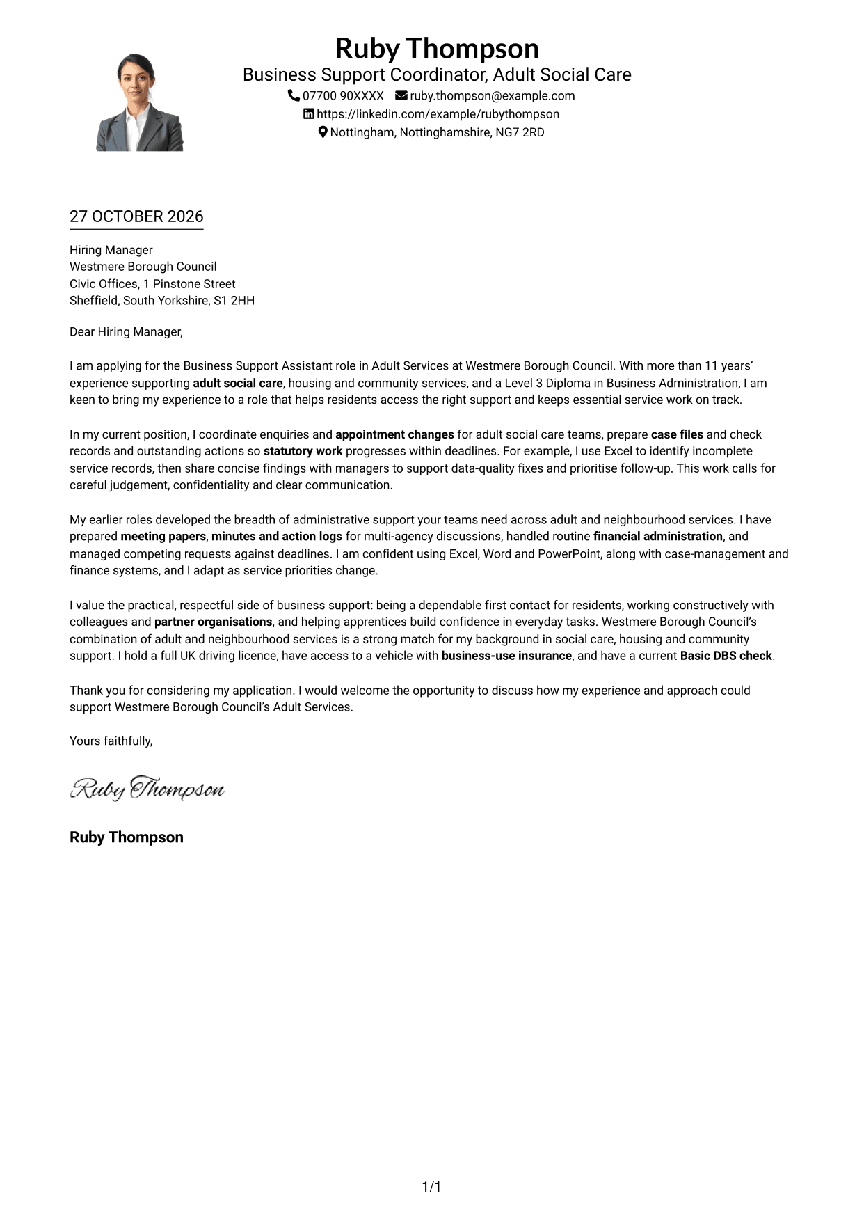 Cover letter example — page 1