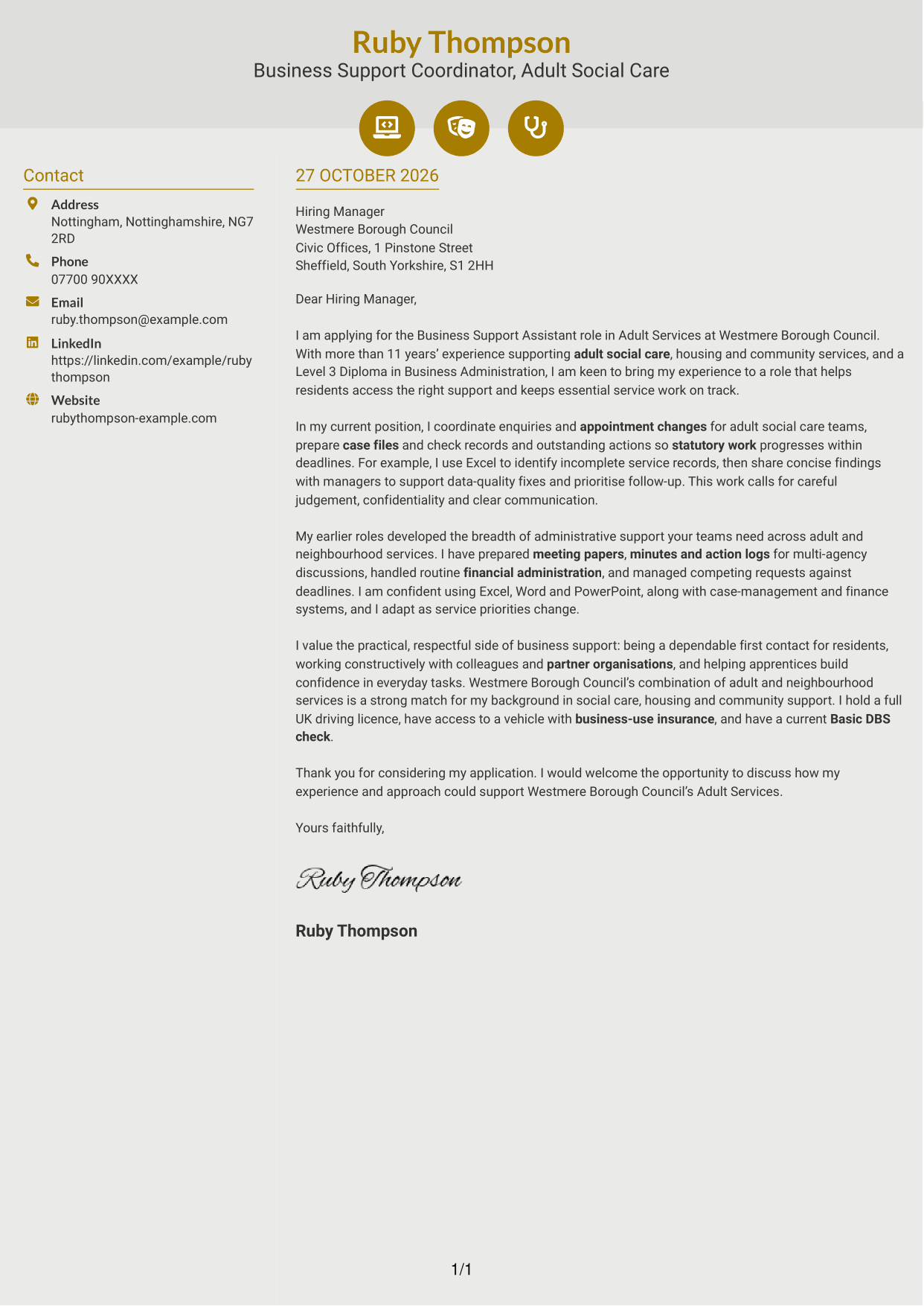 Cover letter example — page 1