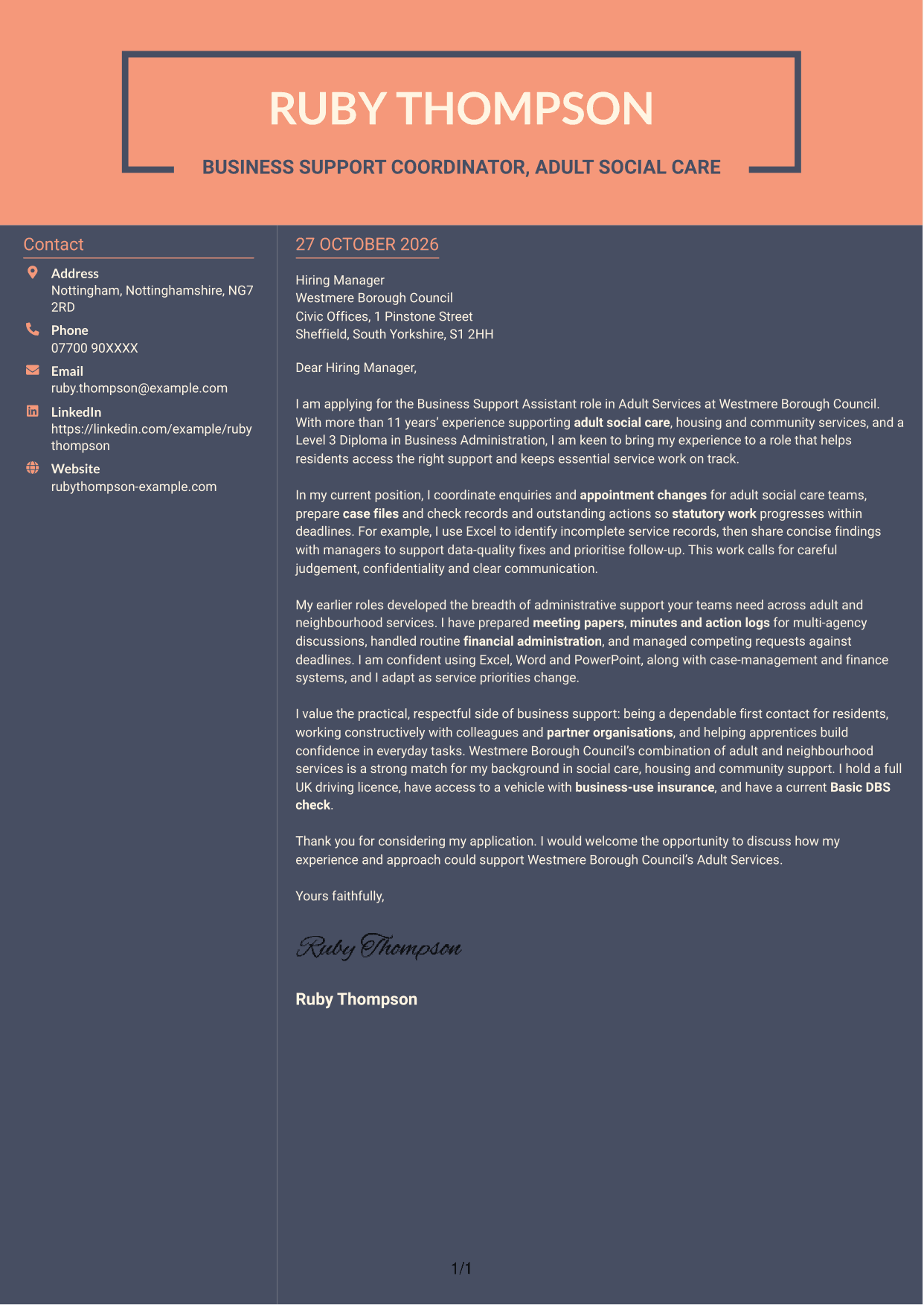 Cover letter example — page 1