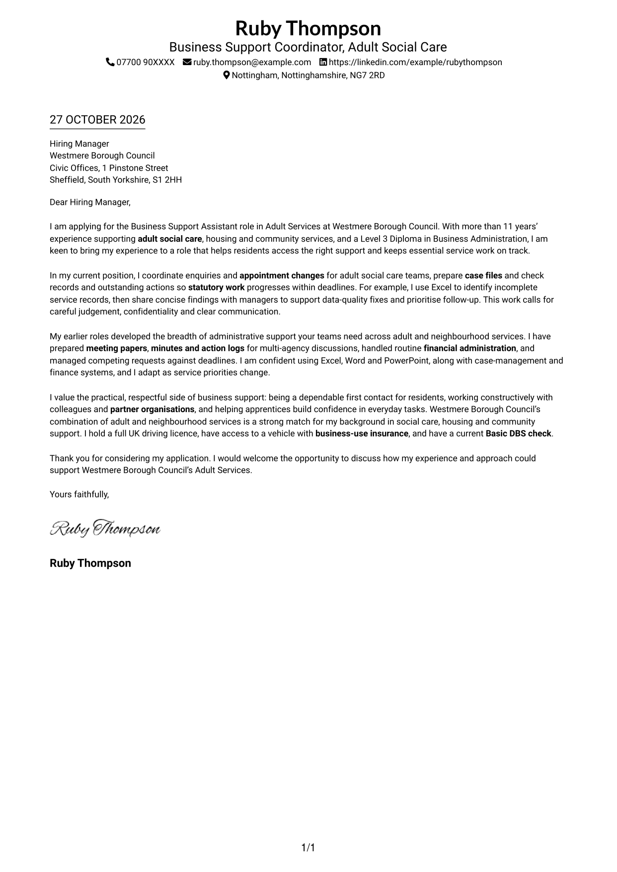 Cover letter example — page 1