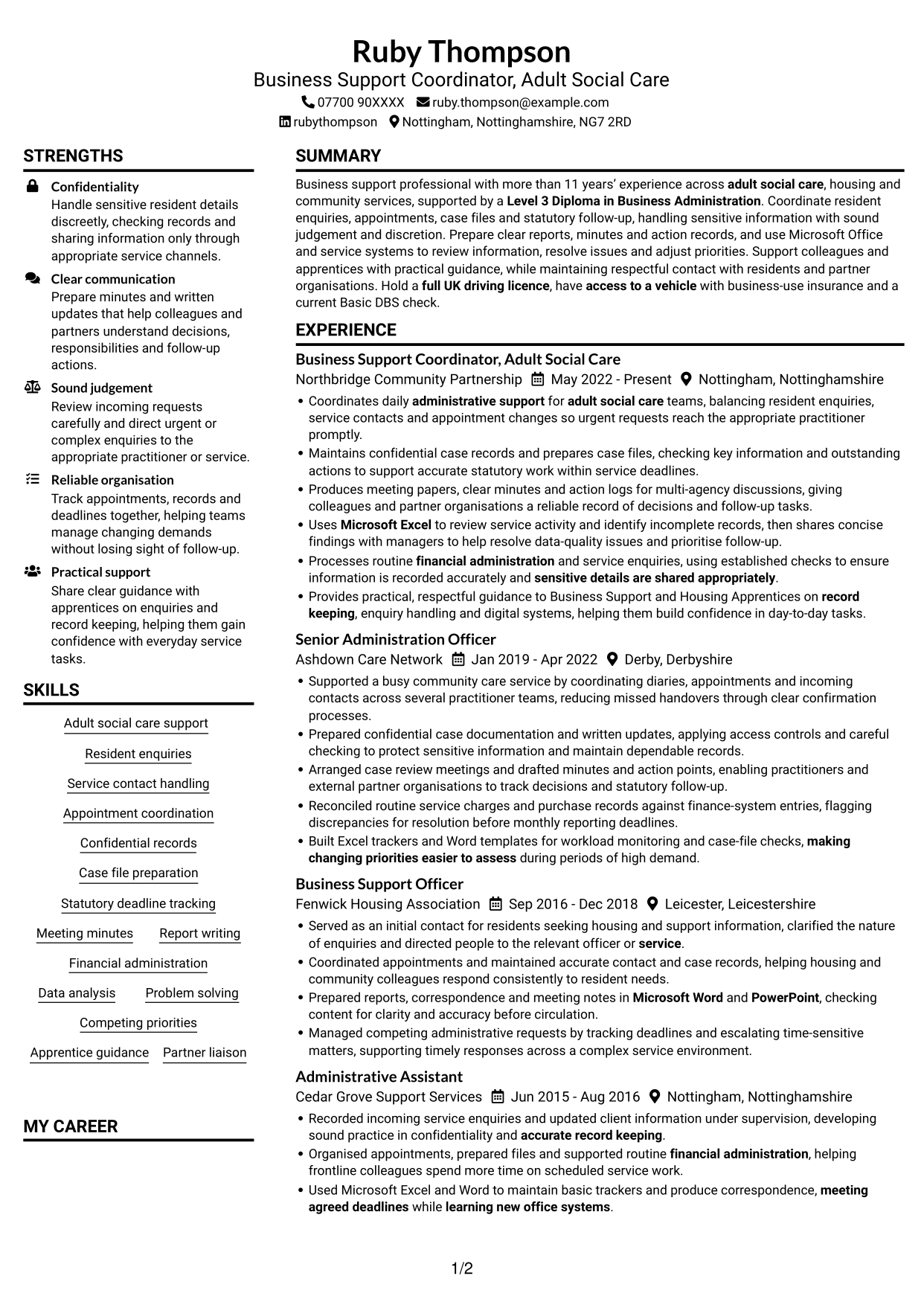 CV example — page 1