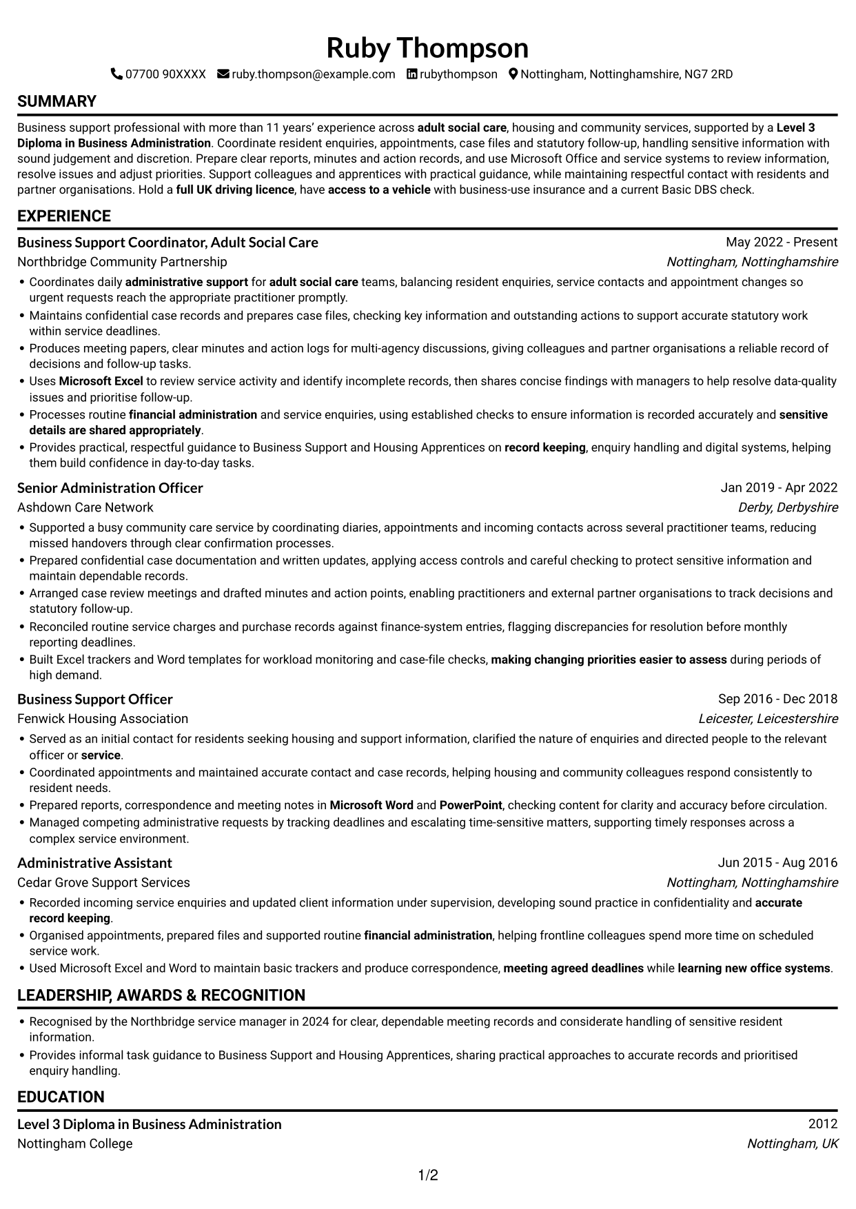 CV example — page 1