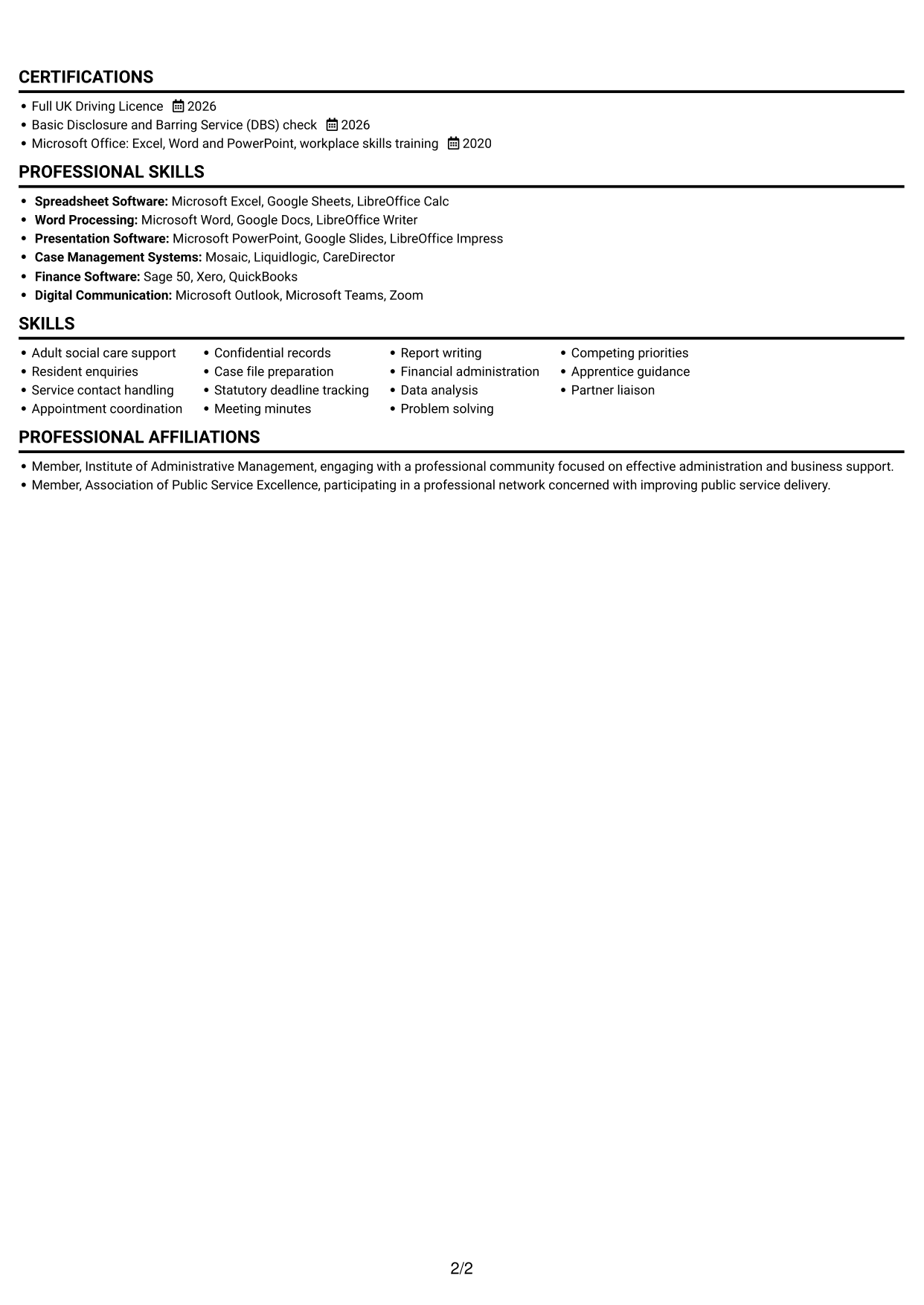 CV example — page 2