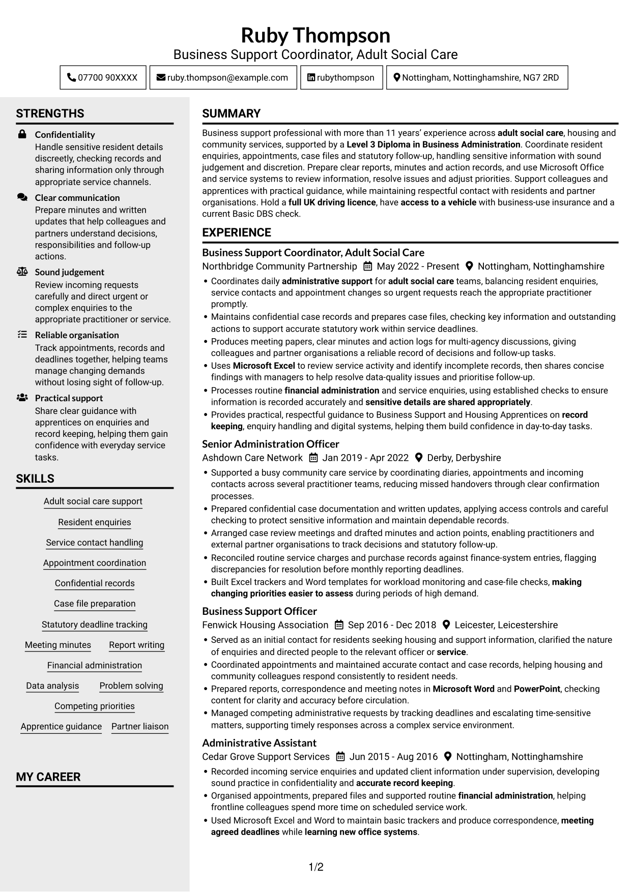 CV example — page 1