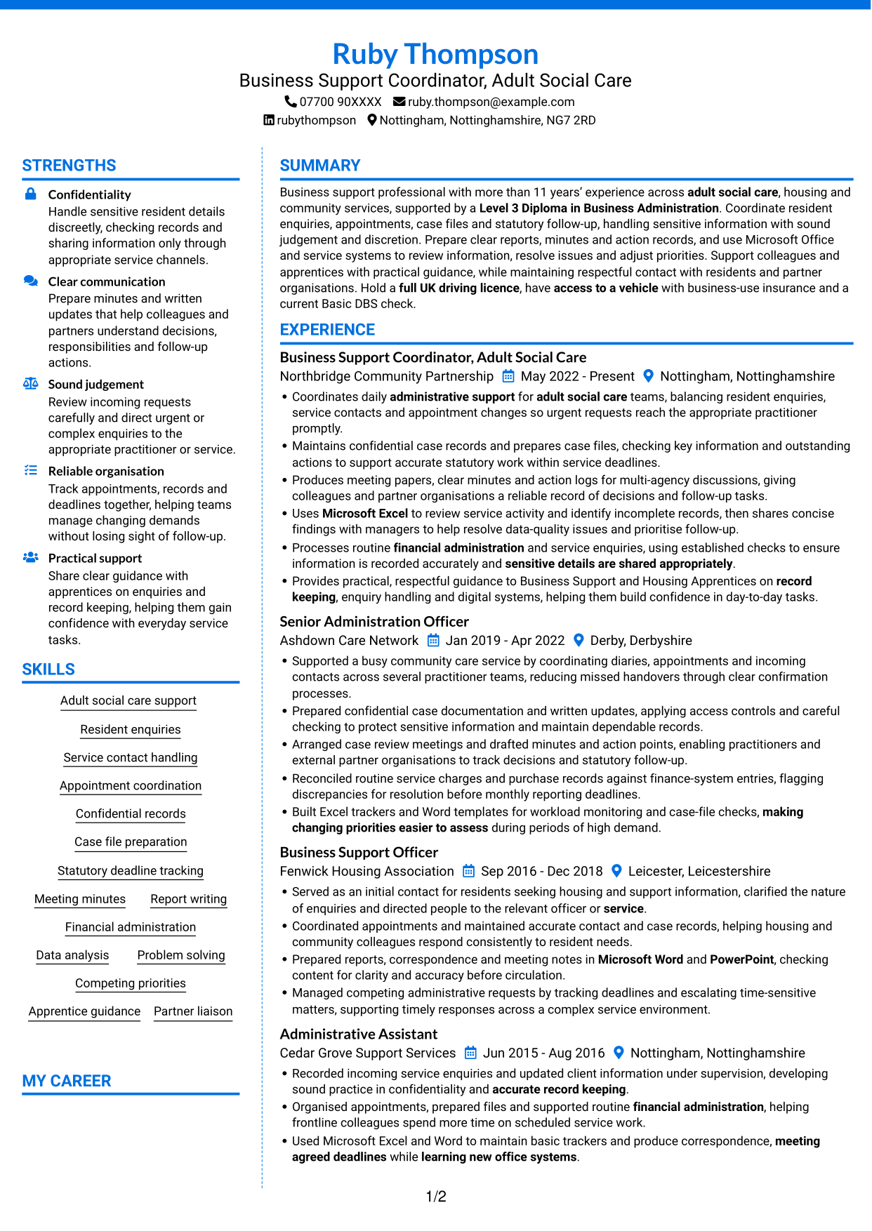 CV example — page 1