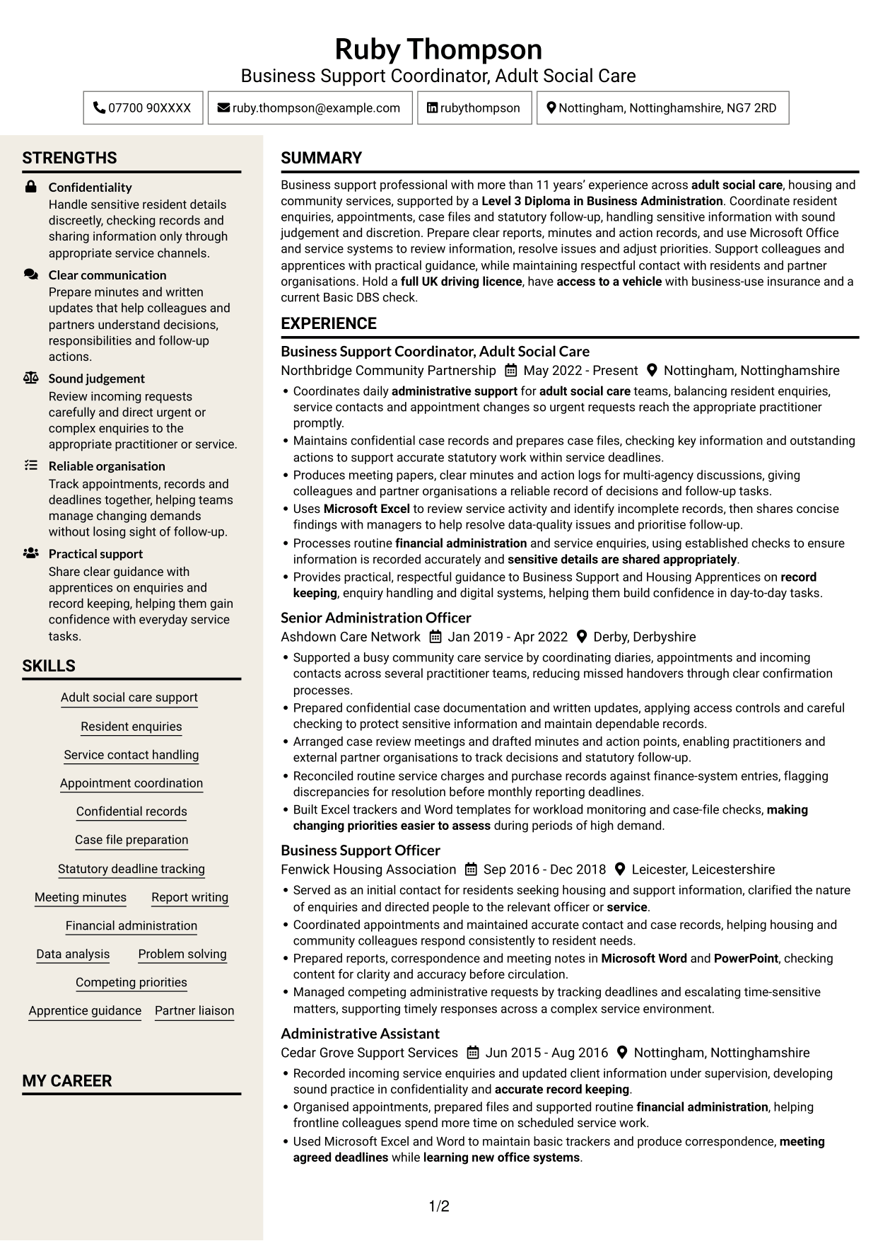 CV example — page 1