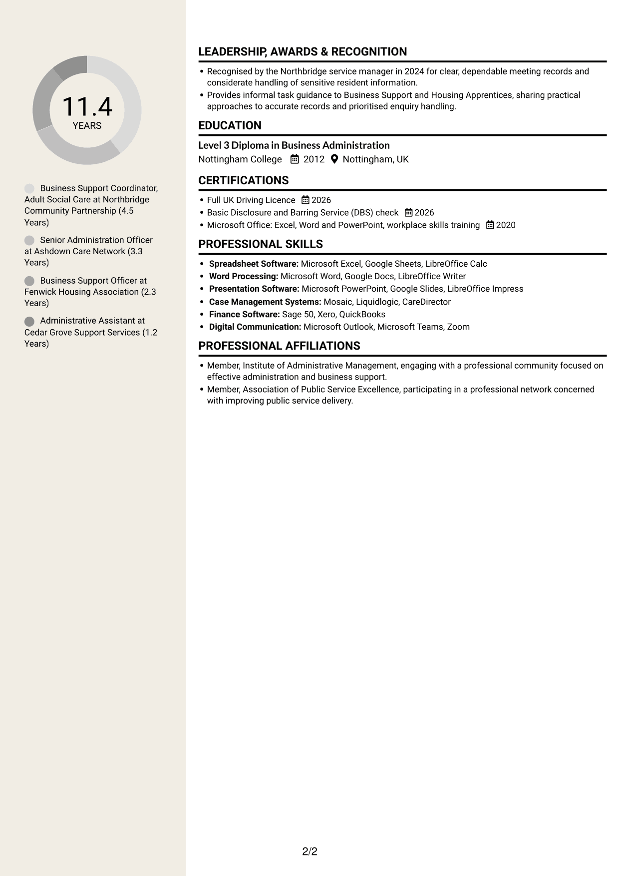 CV example — page 2
