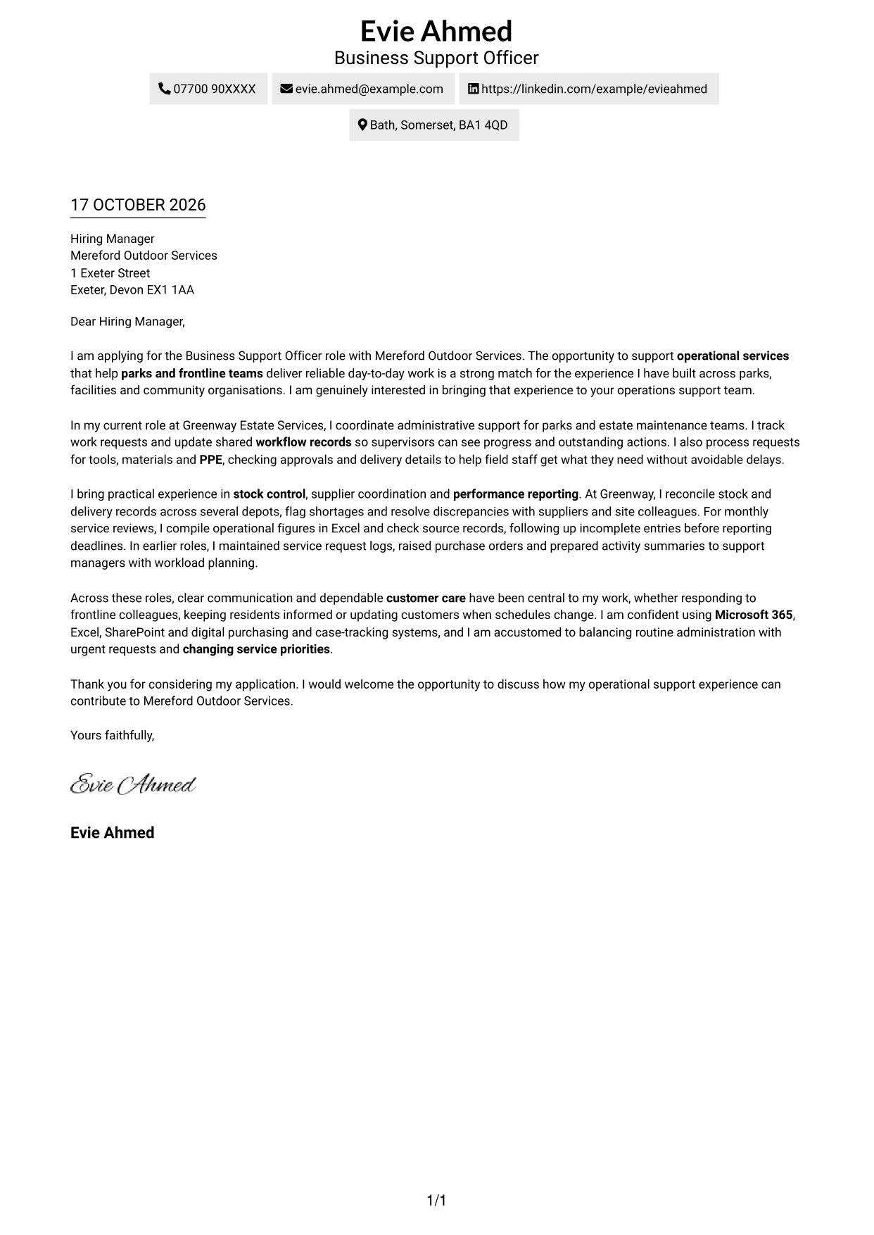 Cover letter example — page 1