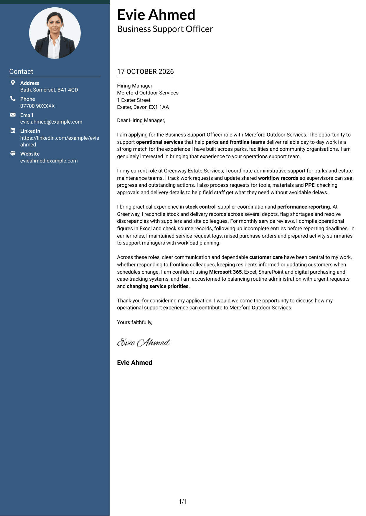 Cover letter example — page 1