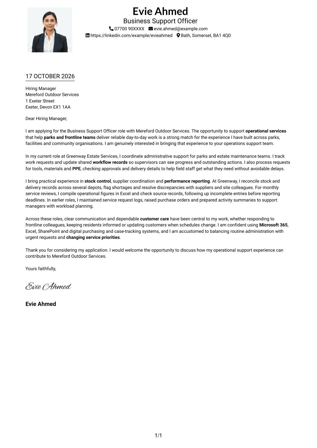 Cover letter example — page 1