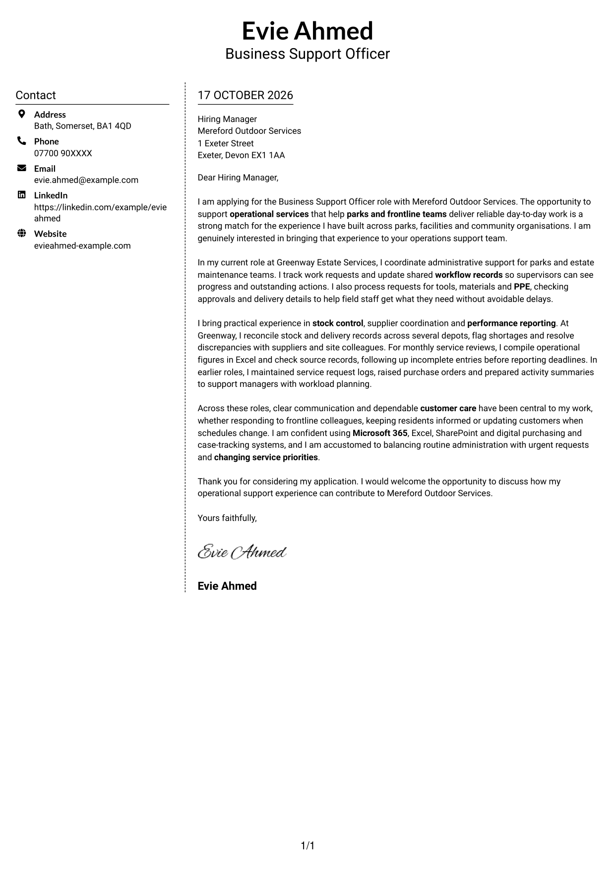 Cover letter example — page 1