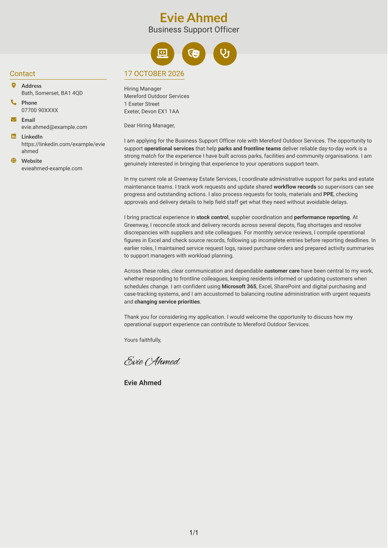 Cover letter example — page 1
