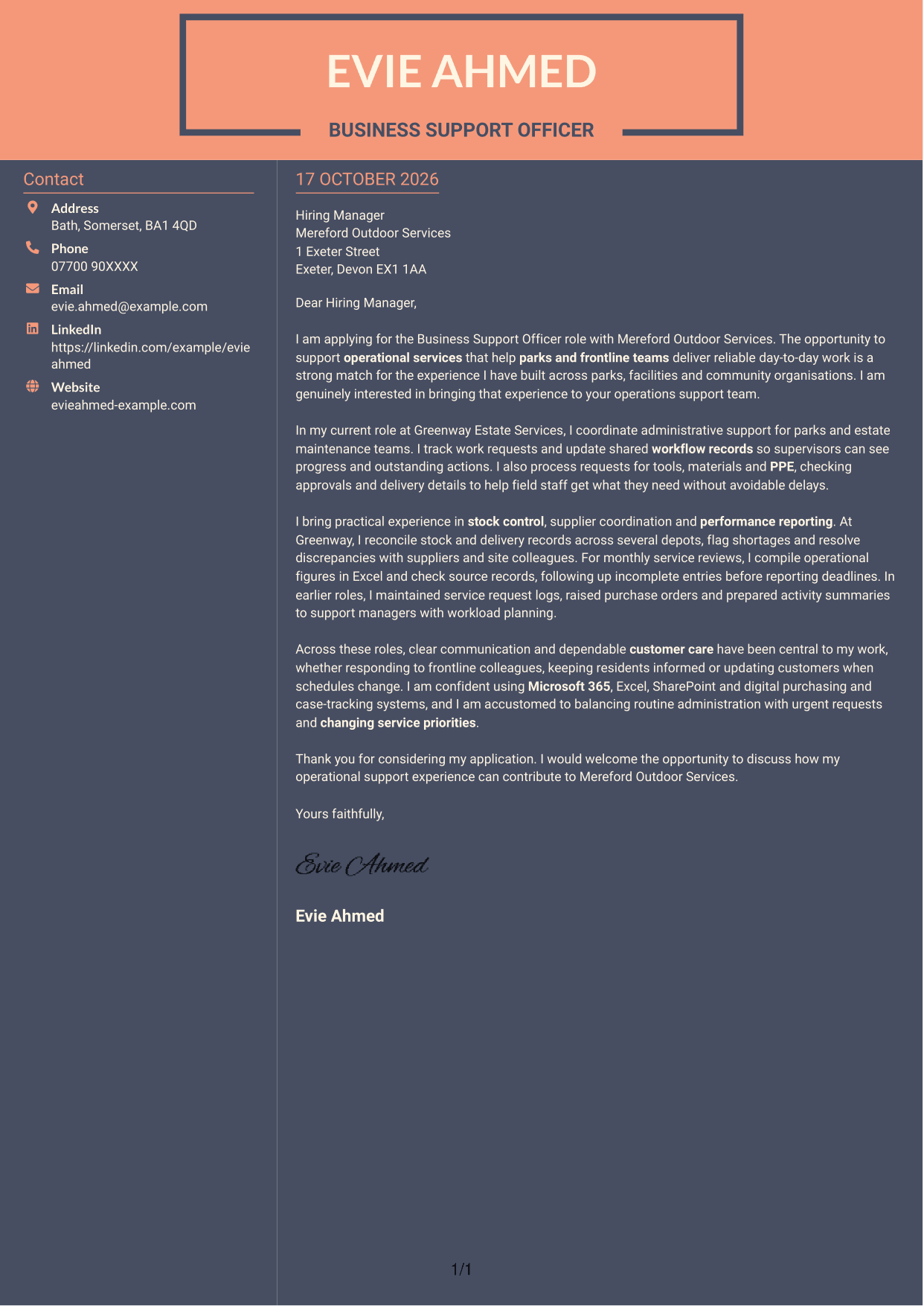 Cover letter example — page 1