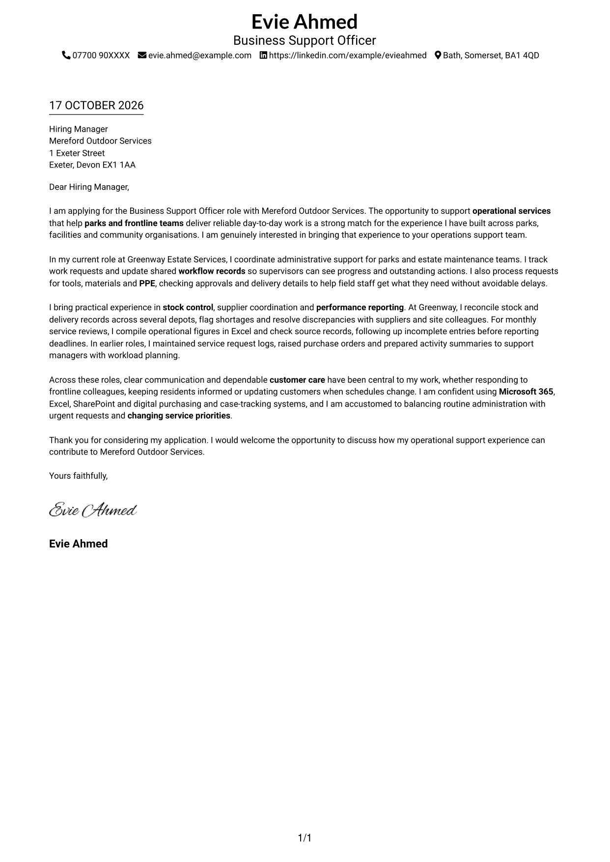 Cover letter example — page 1