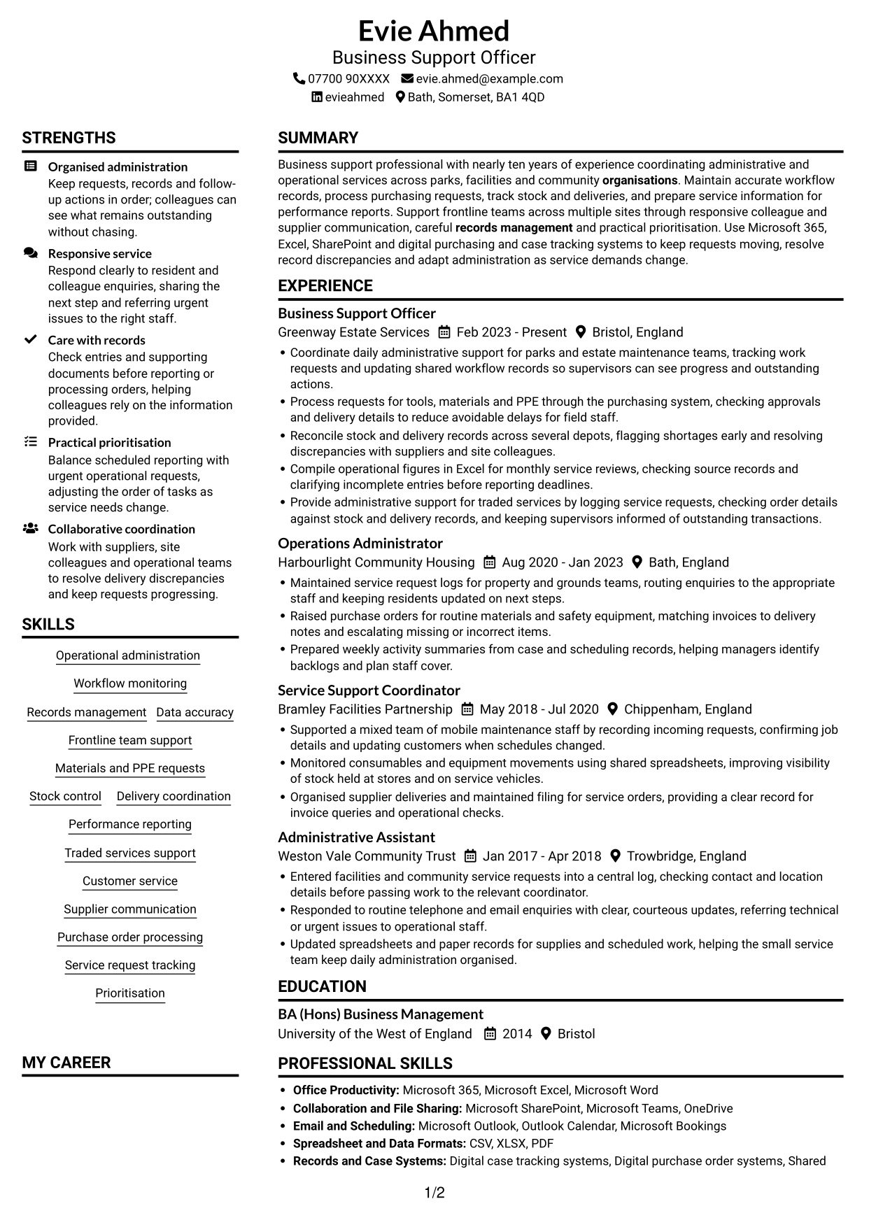CV example — page 1