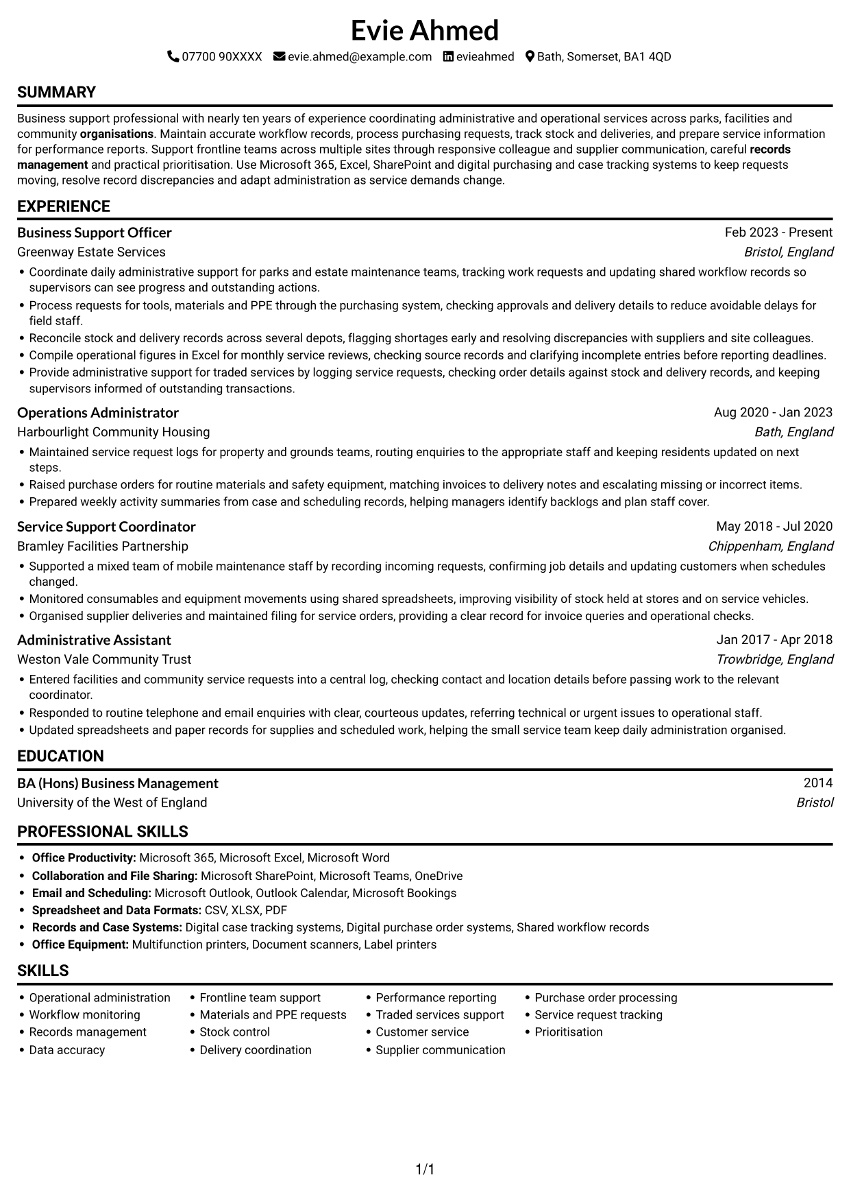 CV example — page 1