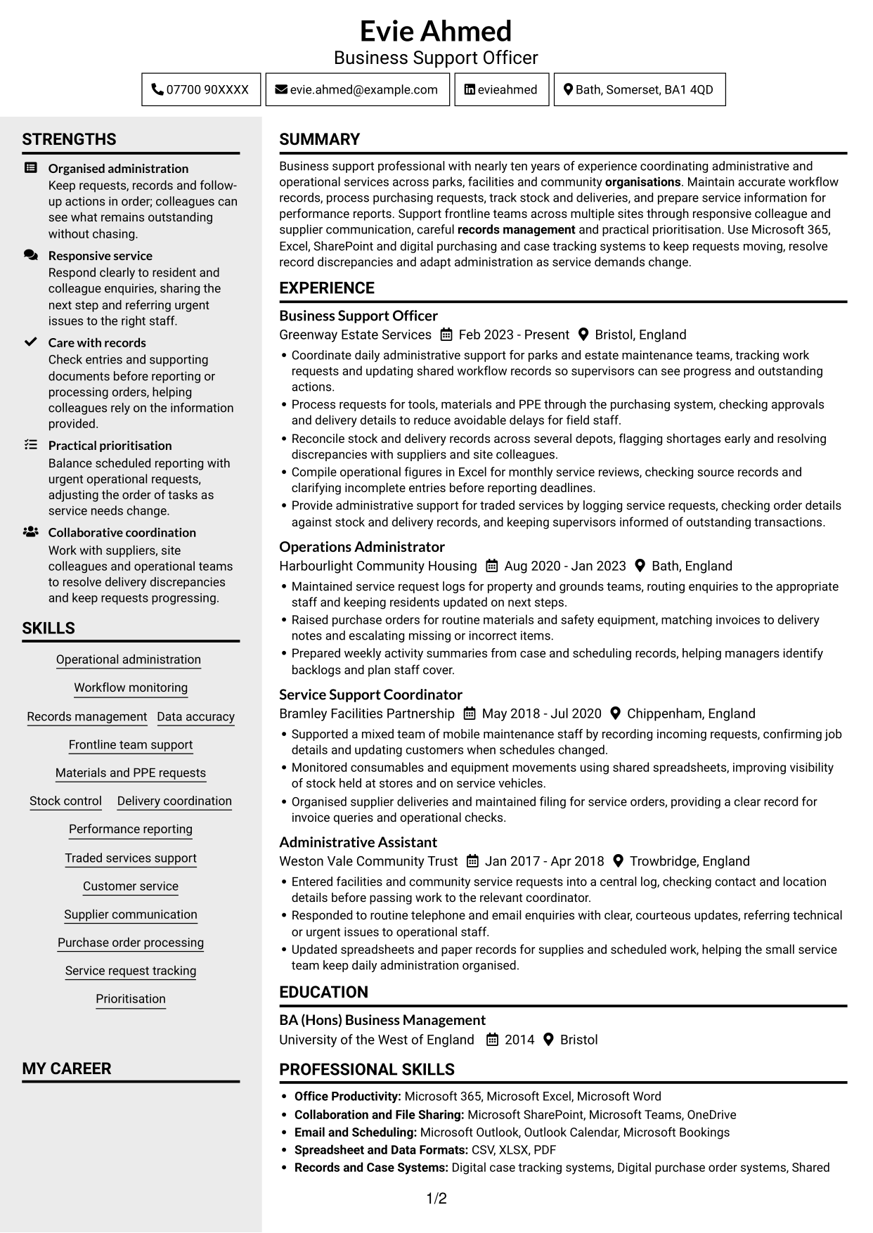 CV example — page 1
