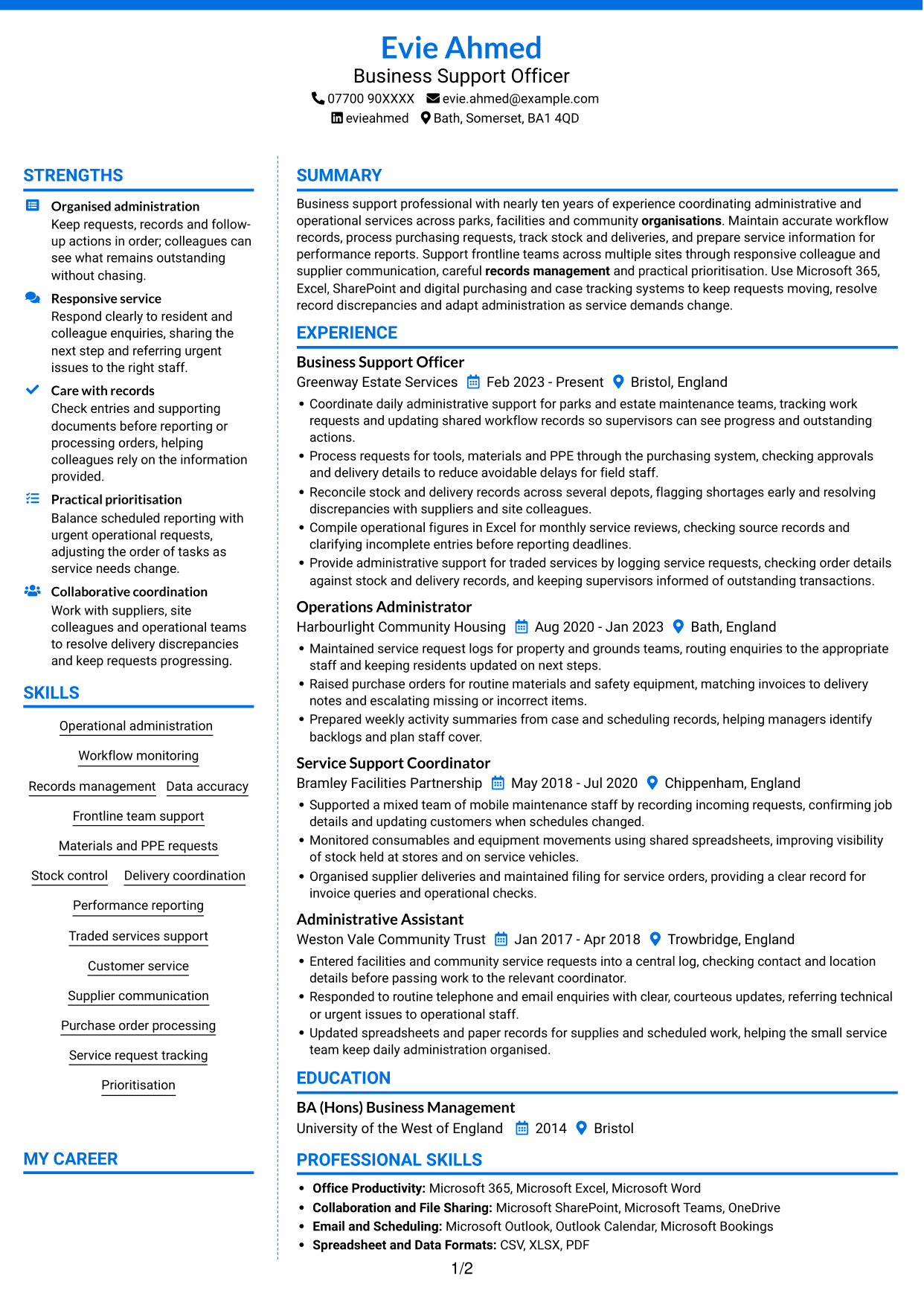 CV example — page 1