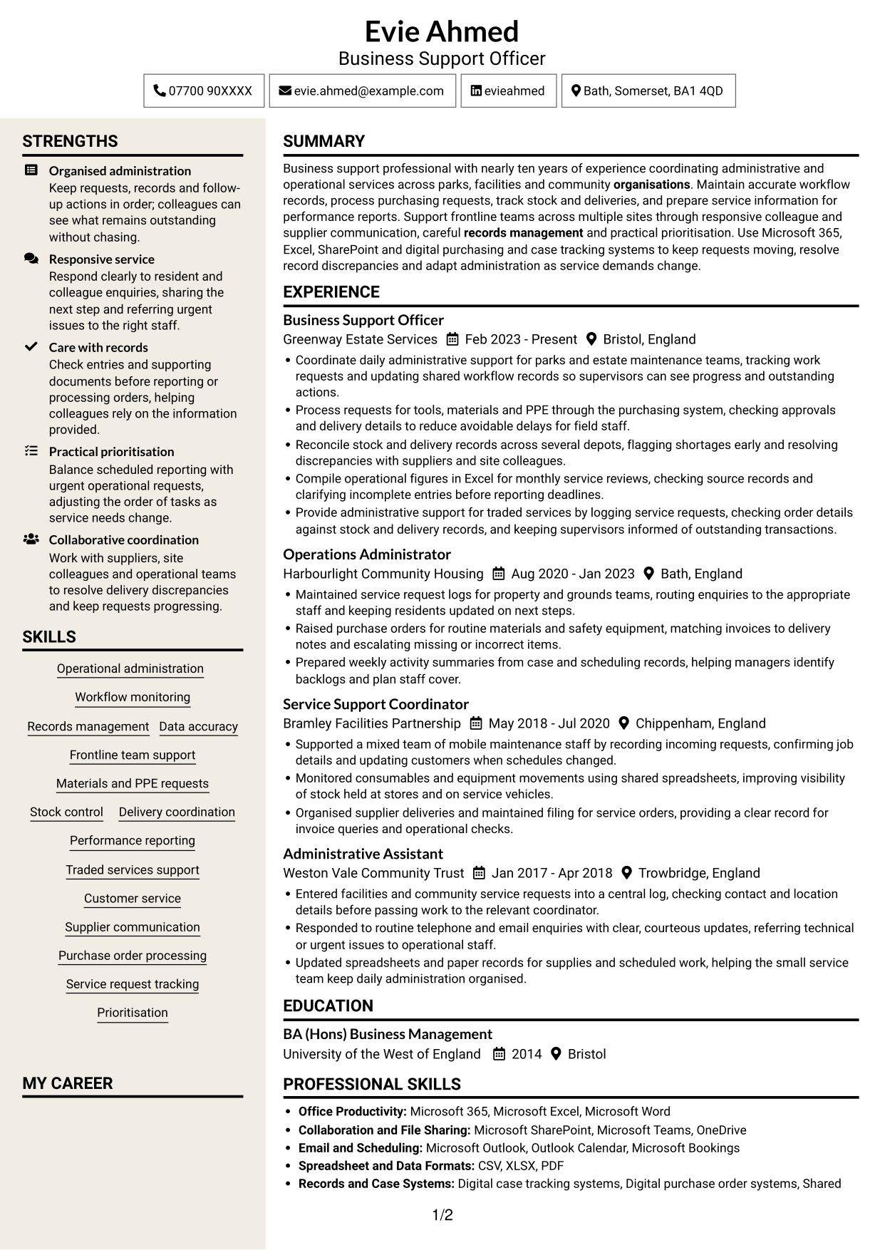 CV example — page 1