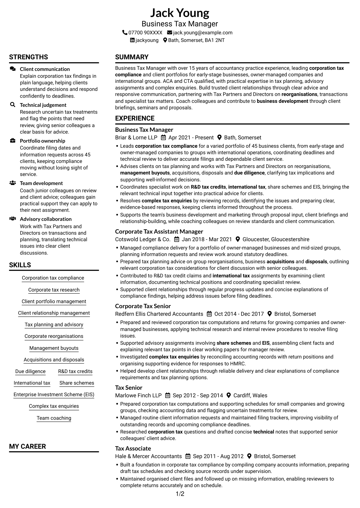 CV example — page 1