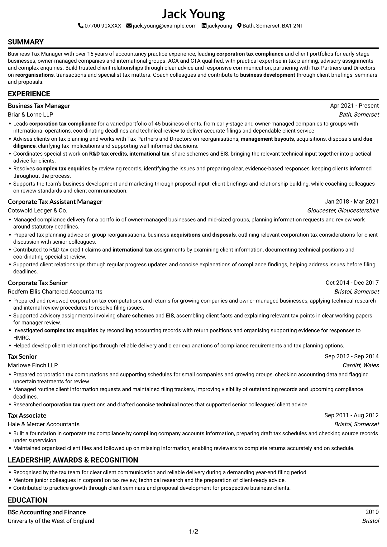 CV example — page 1