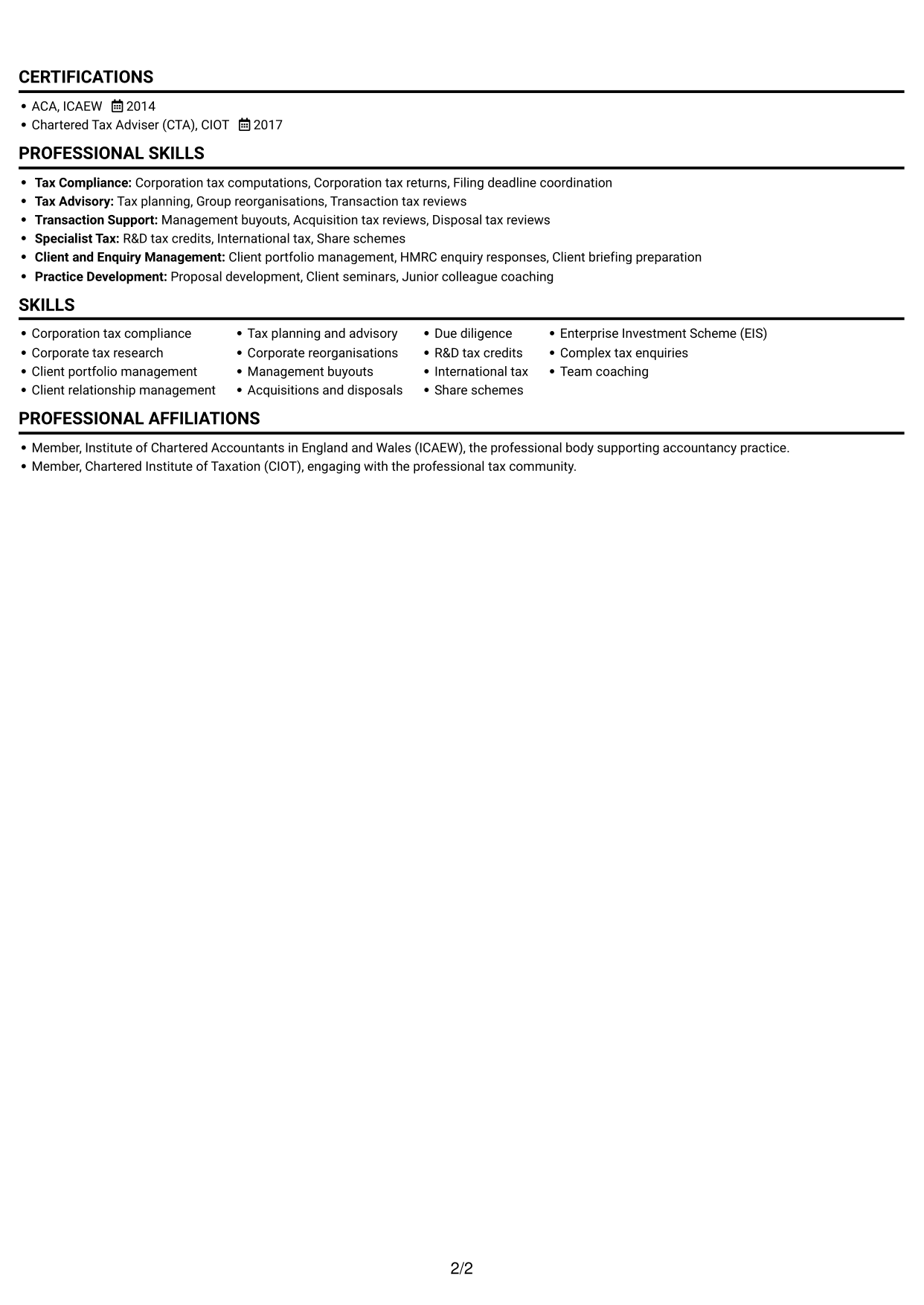 CV example — page 2