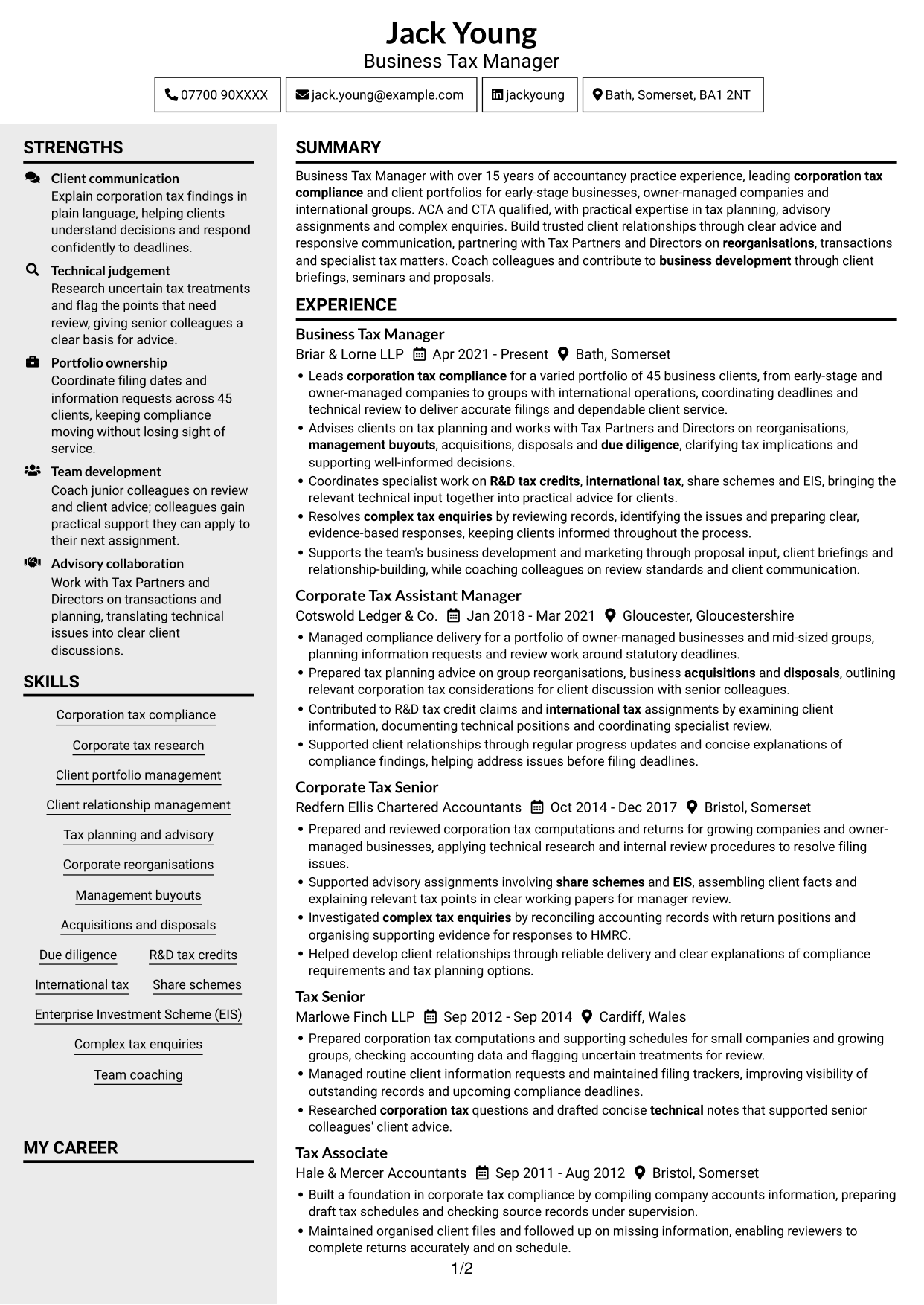 CV example — page 1