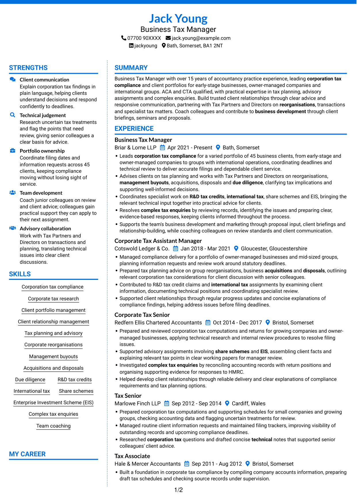 CV example — page 1