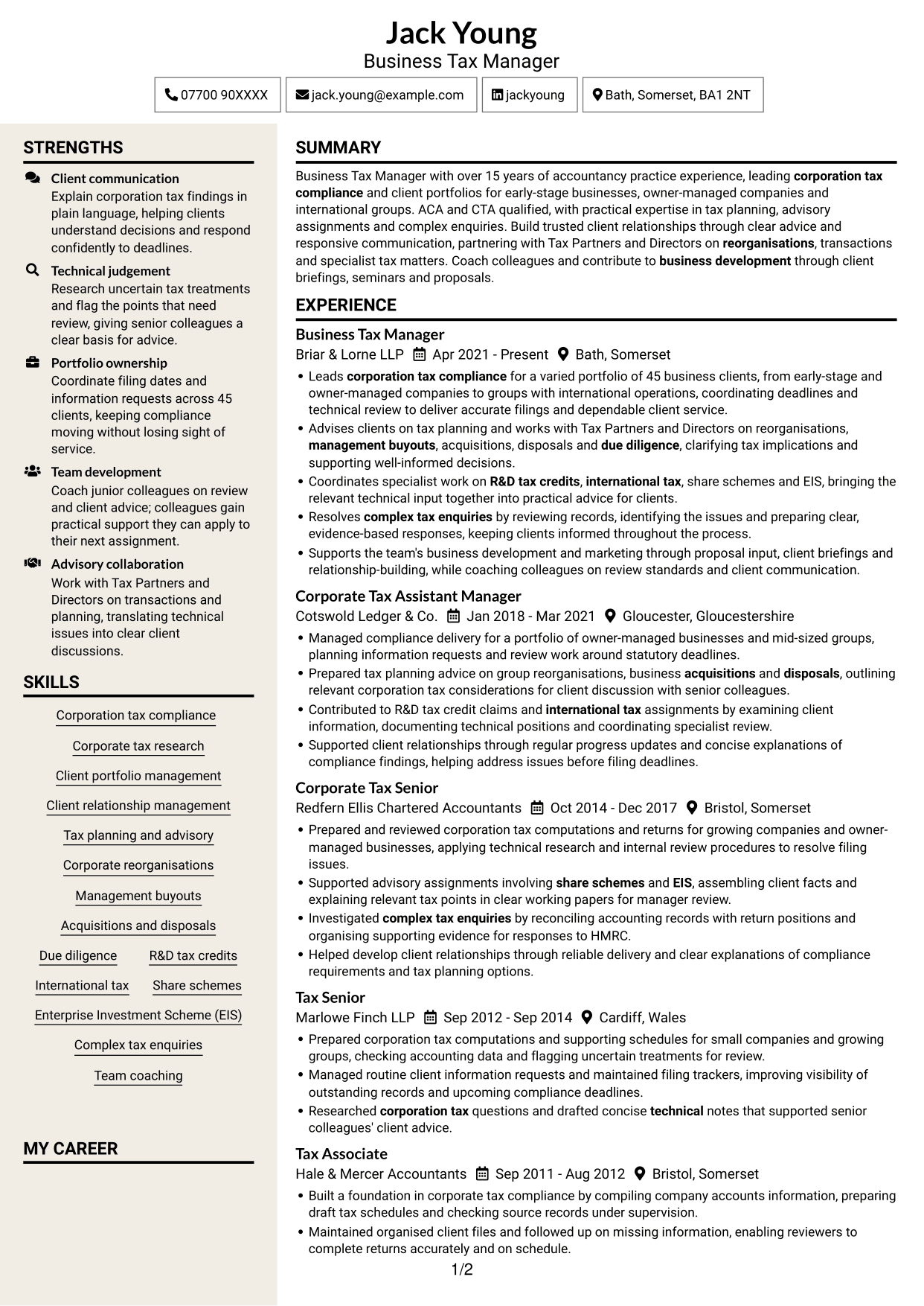 CV example — page 1
