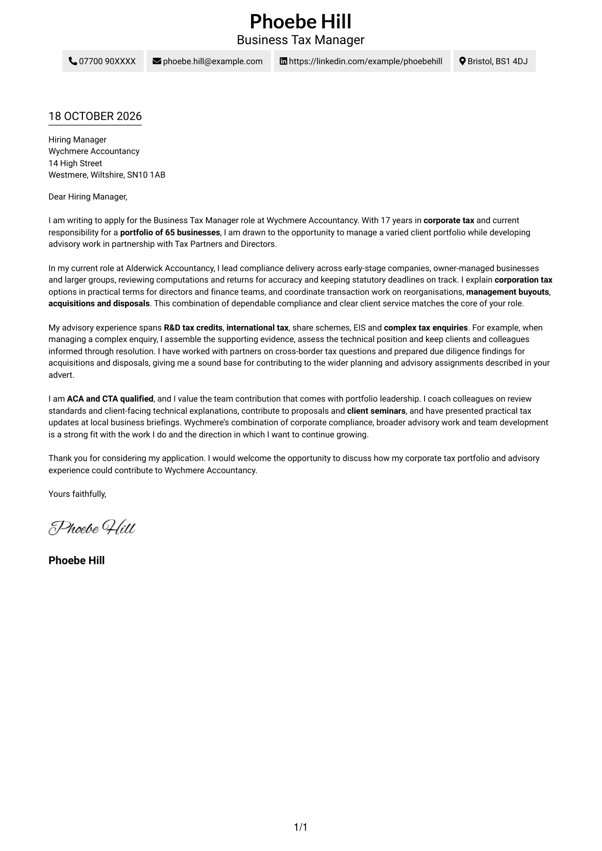 Cover letter example — page 1