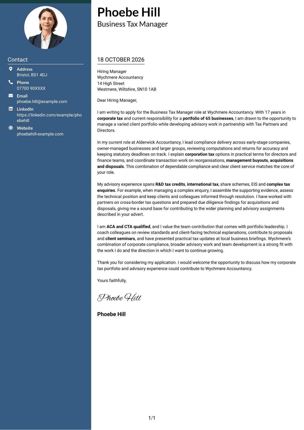 Cover letter example — page 1
