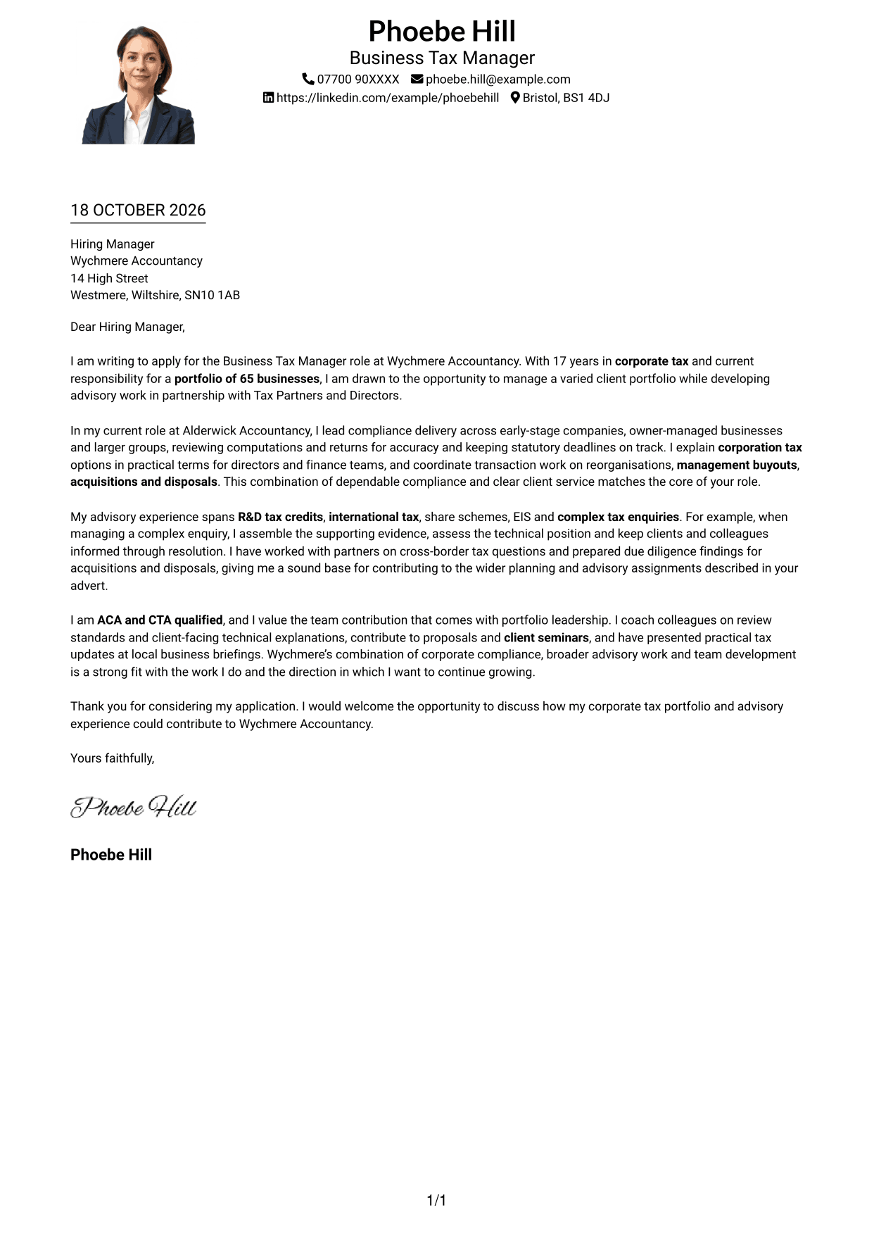 Cover letter example — page 1