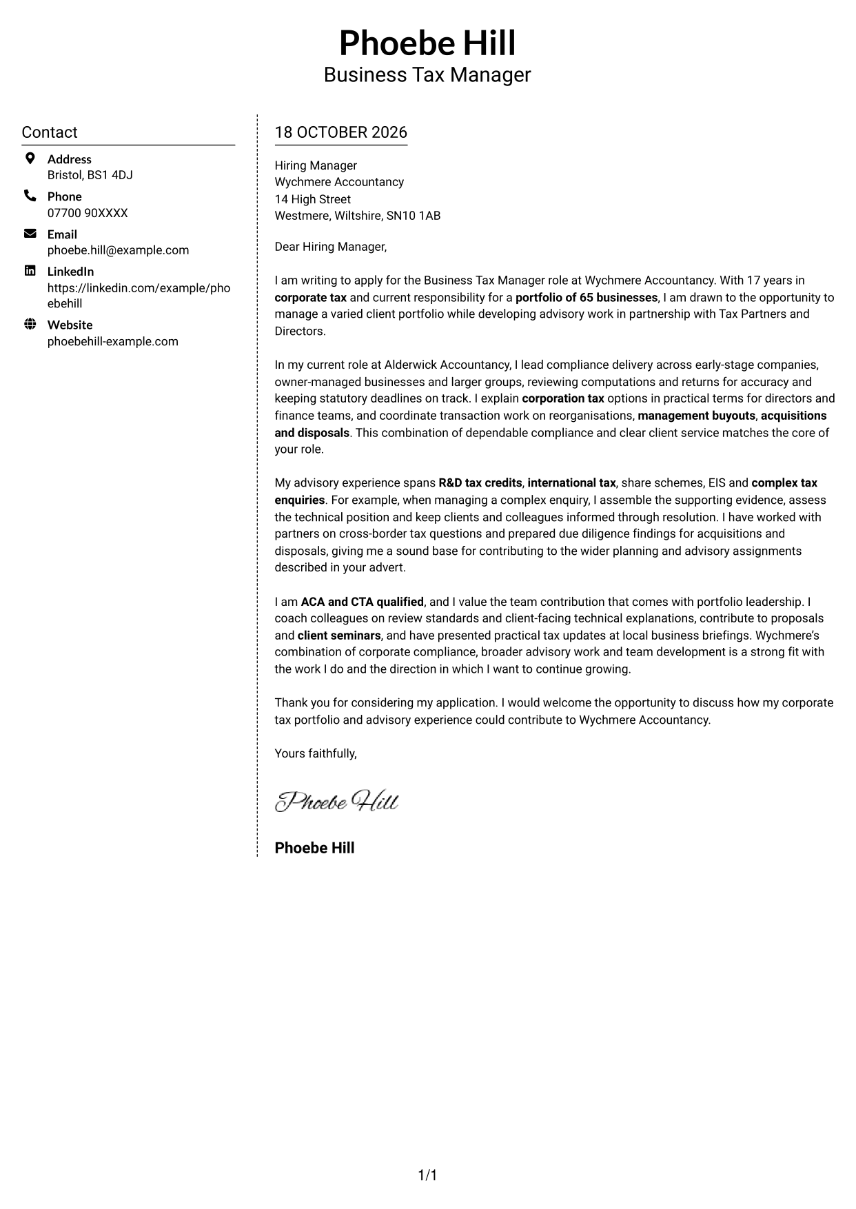 Cover letter example — page 1