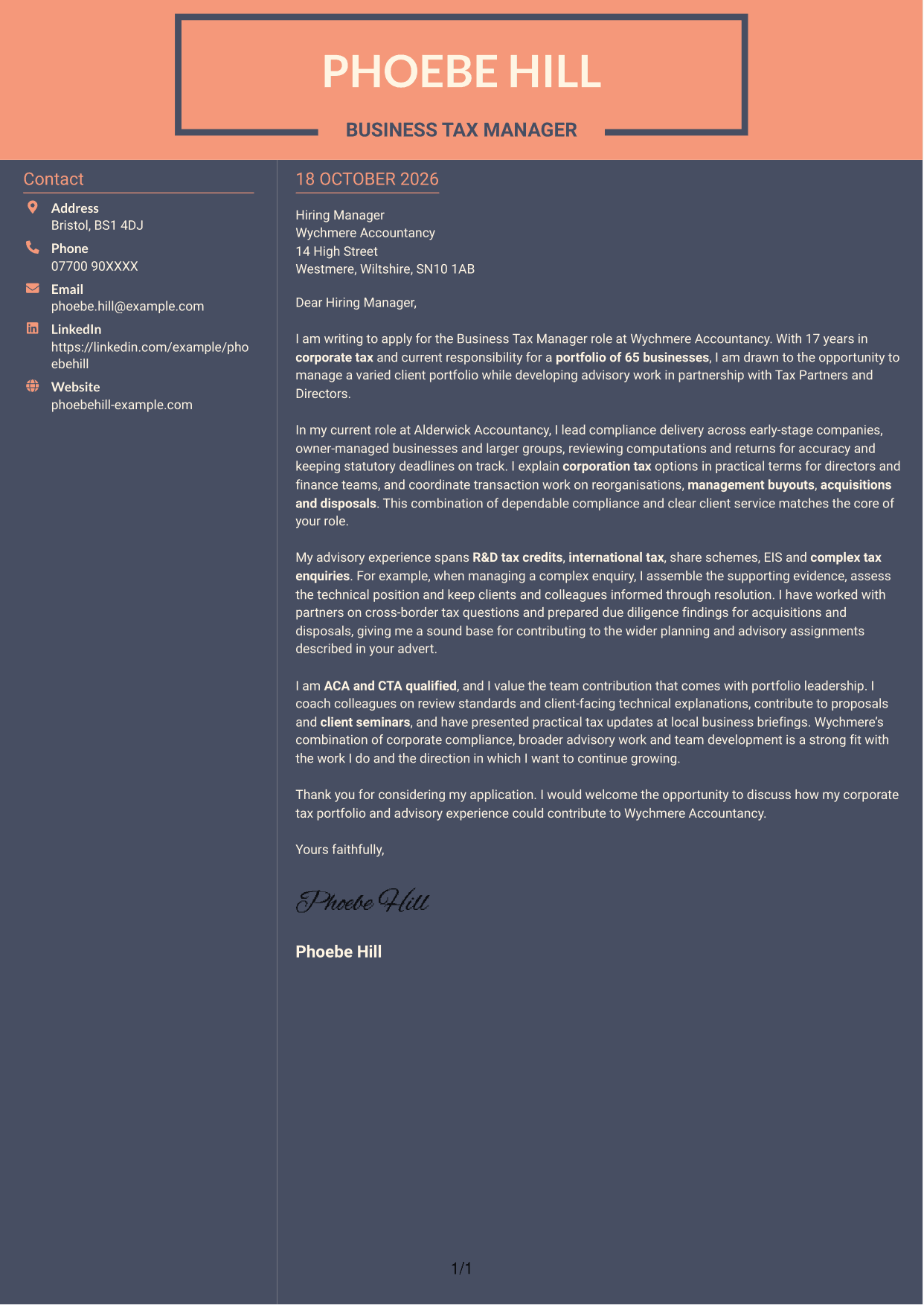 Cover letter example — page 1