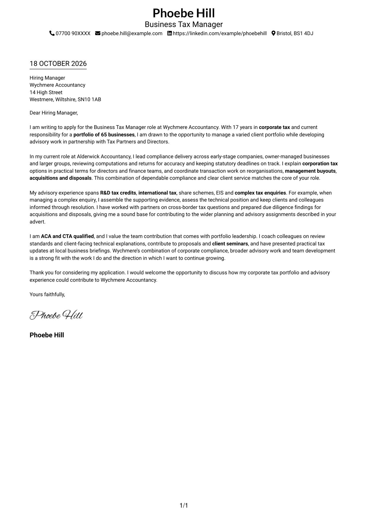 Cover letter example — page 1