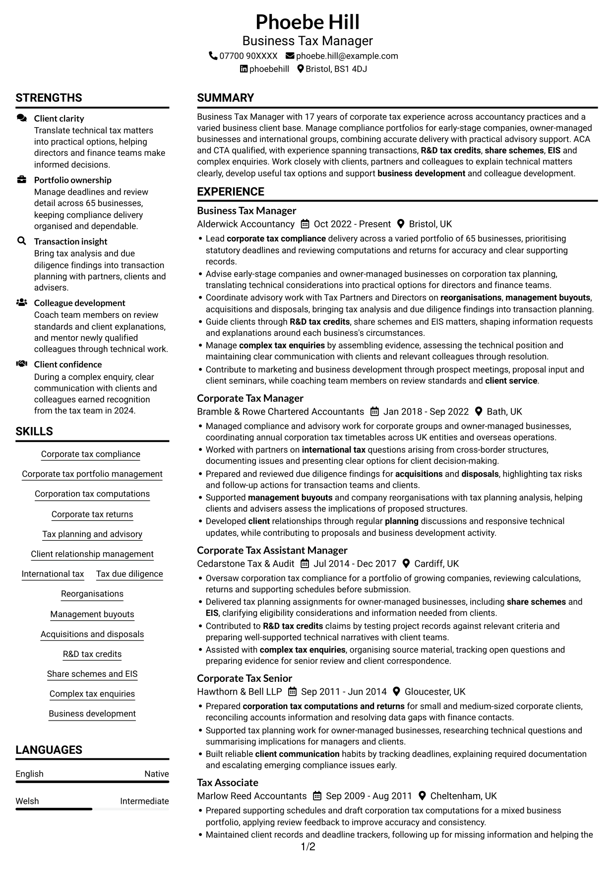 CV example — page 1