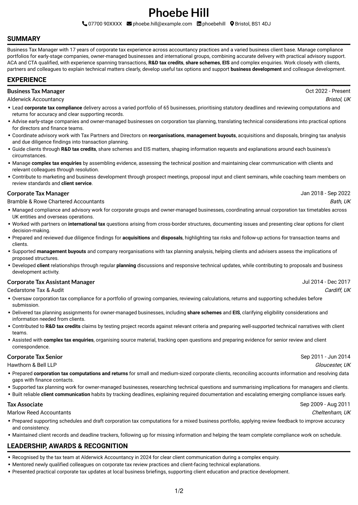CV example — page 1