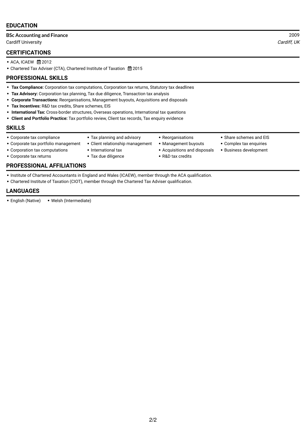 CV example — page 2