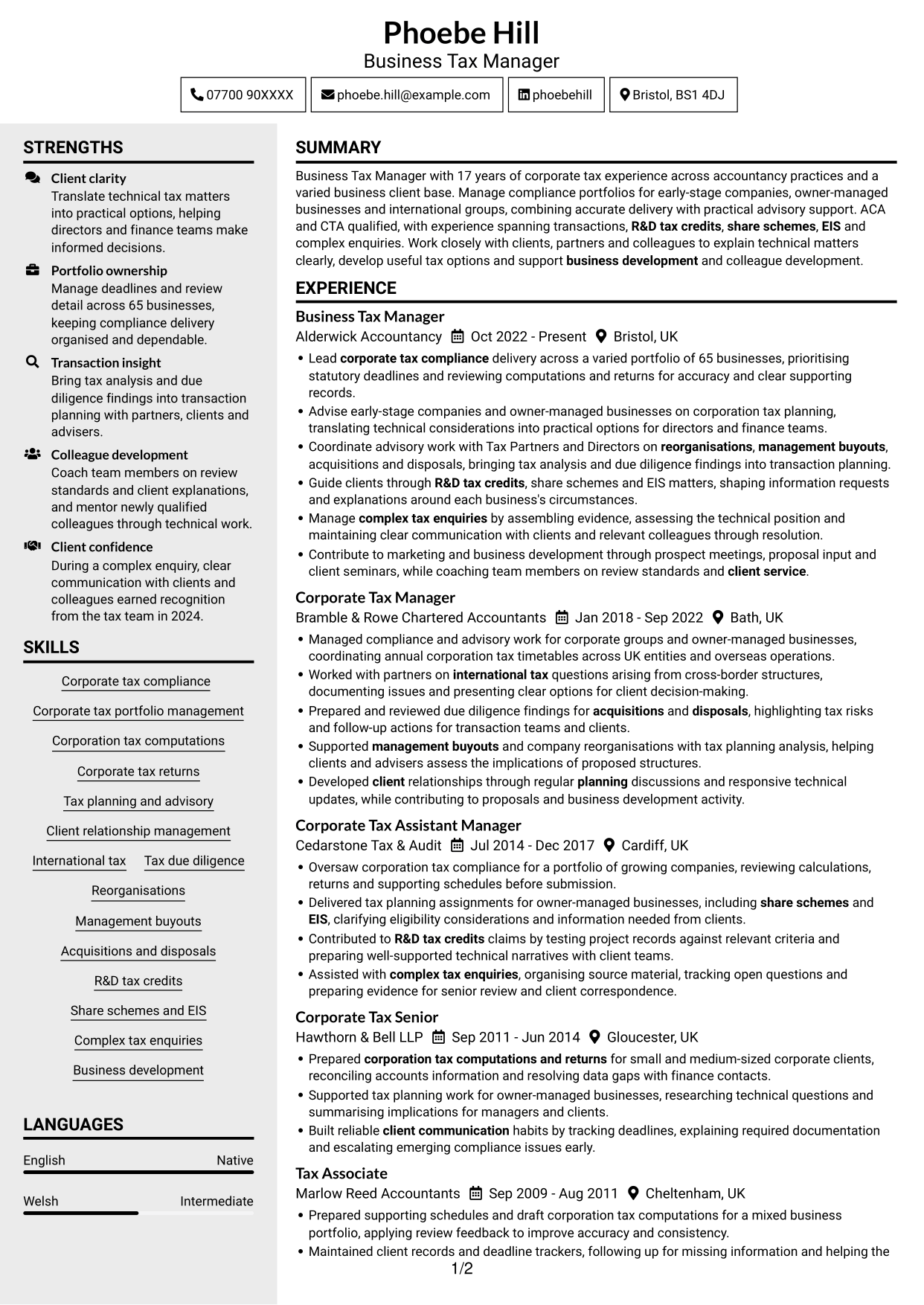 CV example — page 1