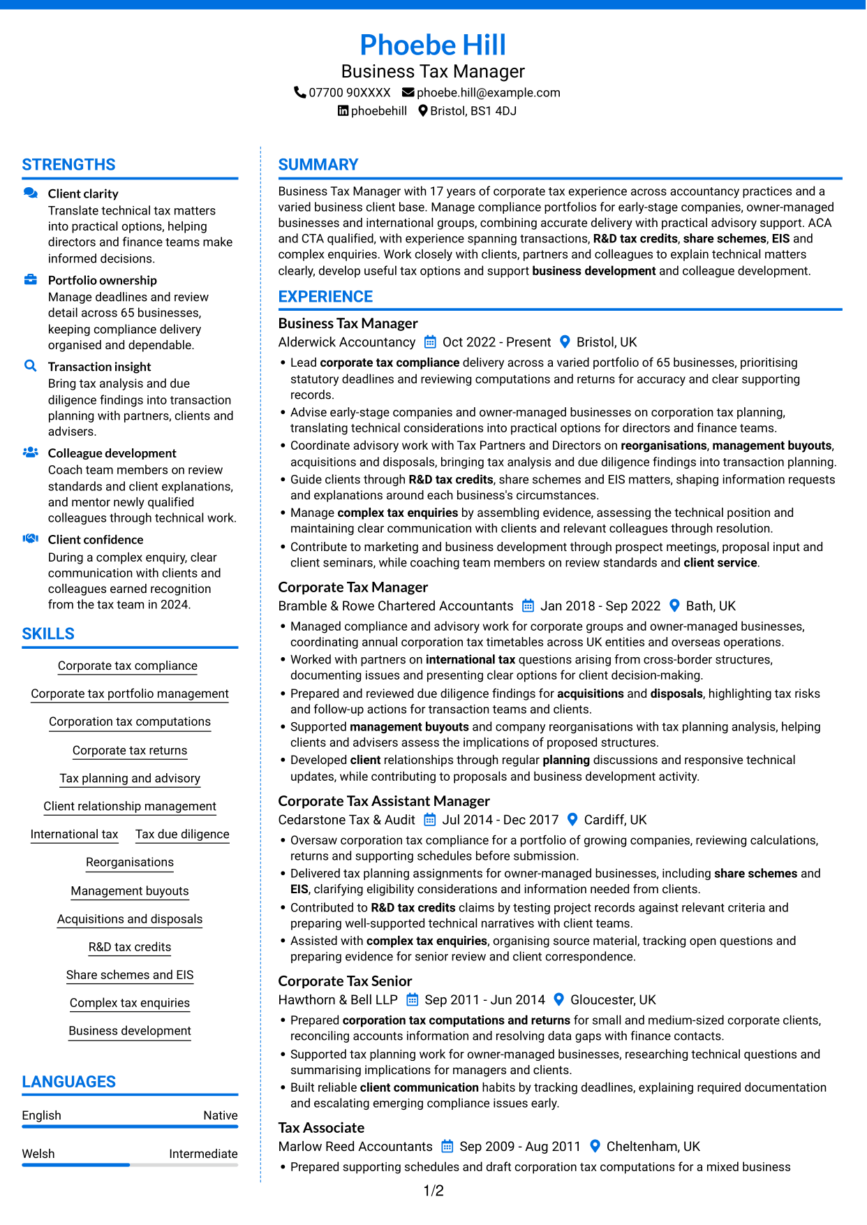 CV example — page 1