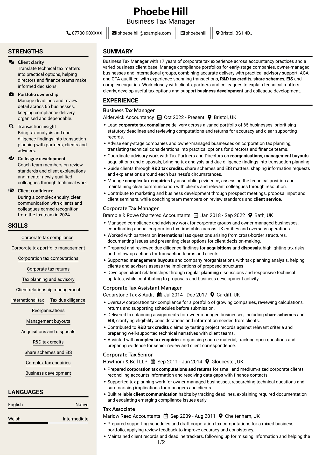 CV example — page 1