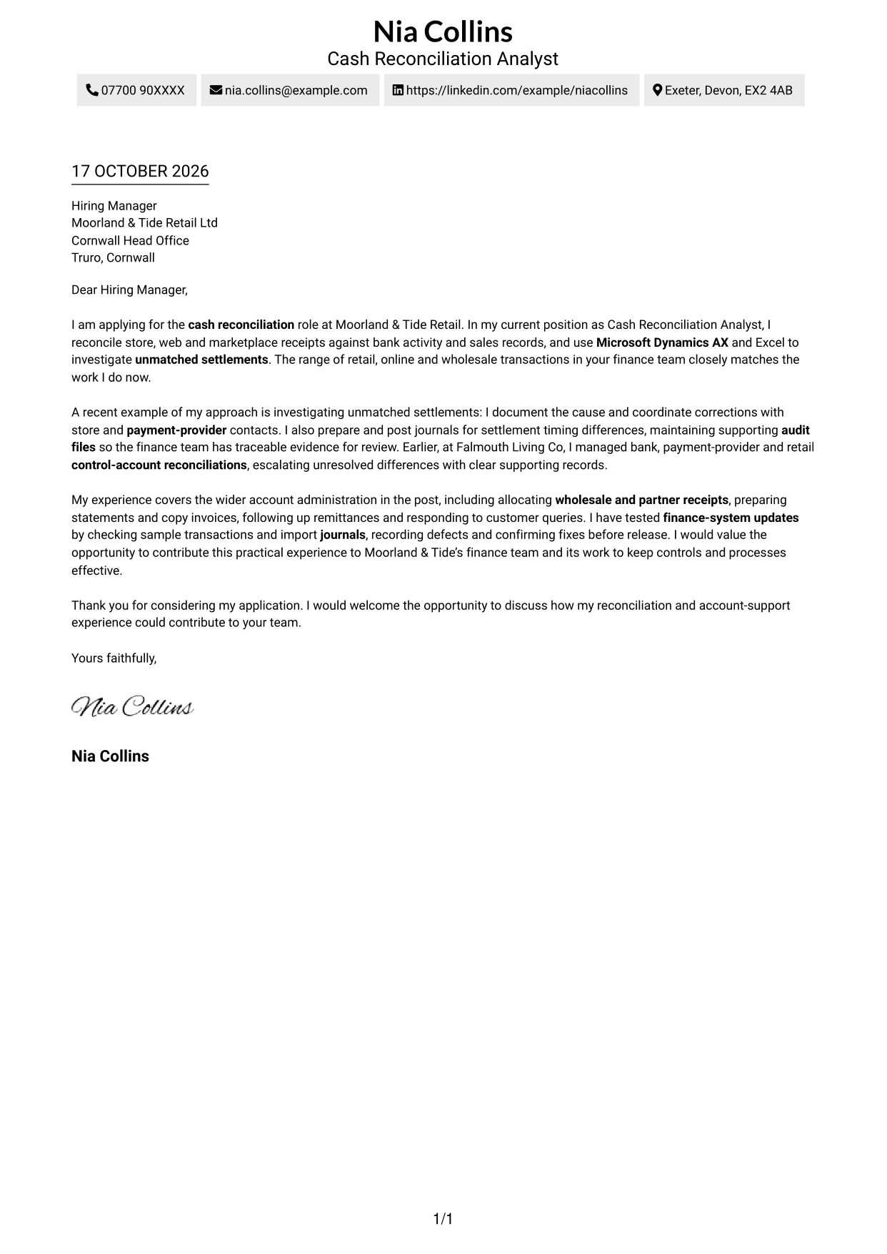 Cover letter example — page 1