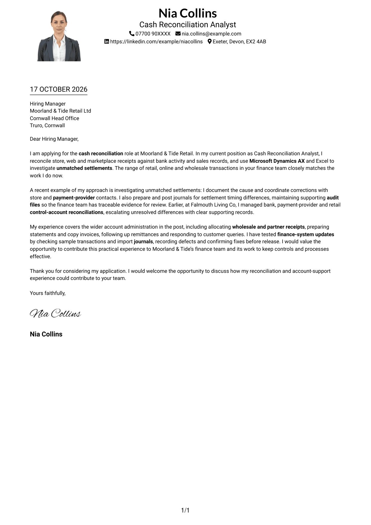 Cover letter example — page 1