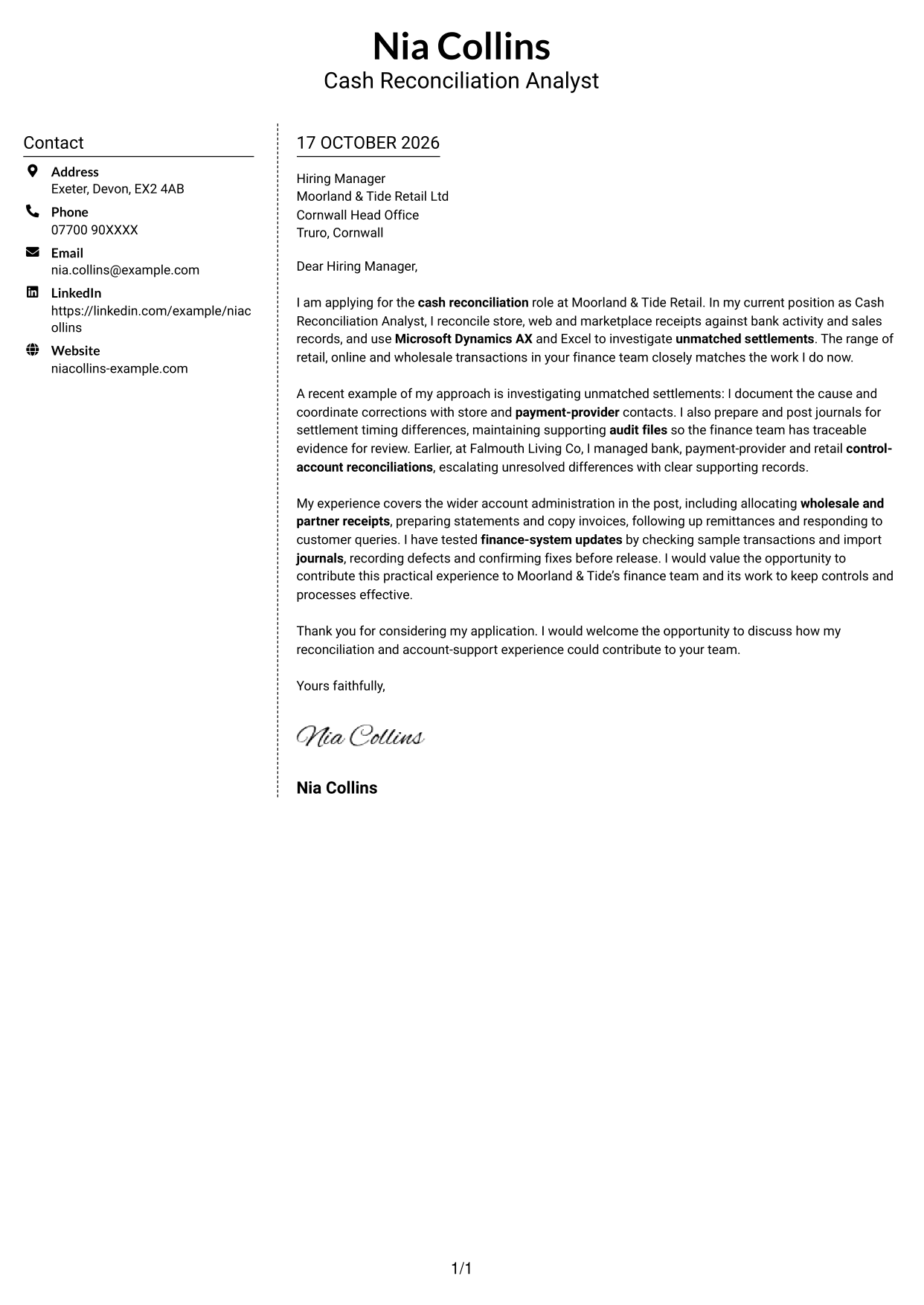 Cover letter example — page 1