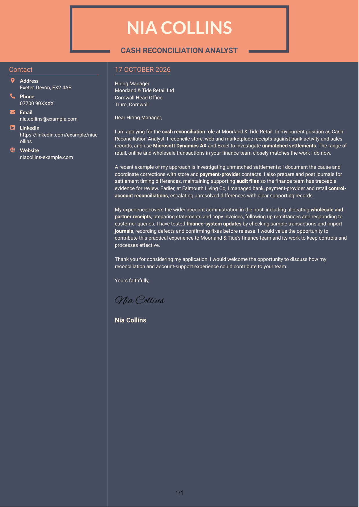 Cover letter example — page 1